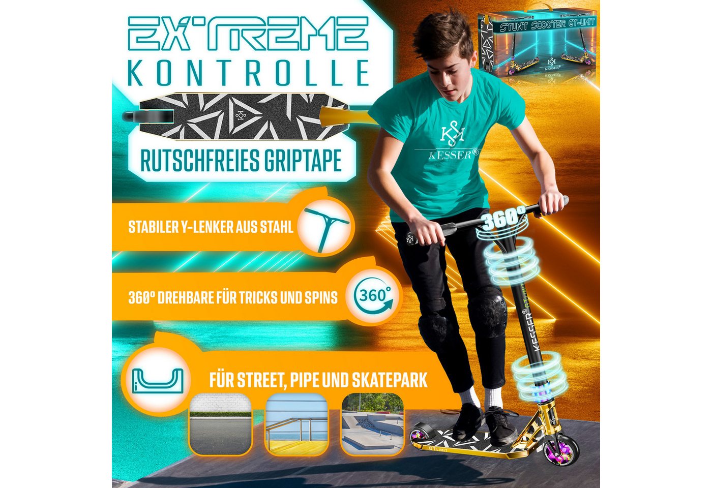 Thumbnail - KESSER Scooter, Stuntscooter GT-Limit 360° Lenkung Funscooter Kickscooter Tretroller