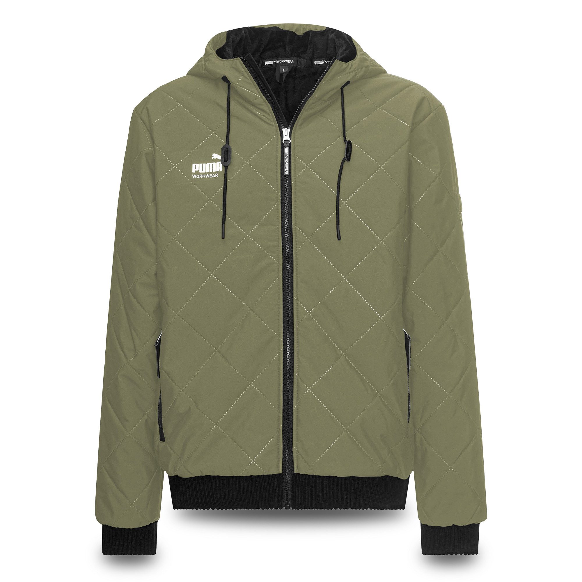 PUMA Workwear Winterjacke Herren mit Kapuze und Steppmuster - Warm gefüttert - Mit Kordelzug Robuste Arbeitsjacke für Handwerk Produktion Logistik und Baugewerbe