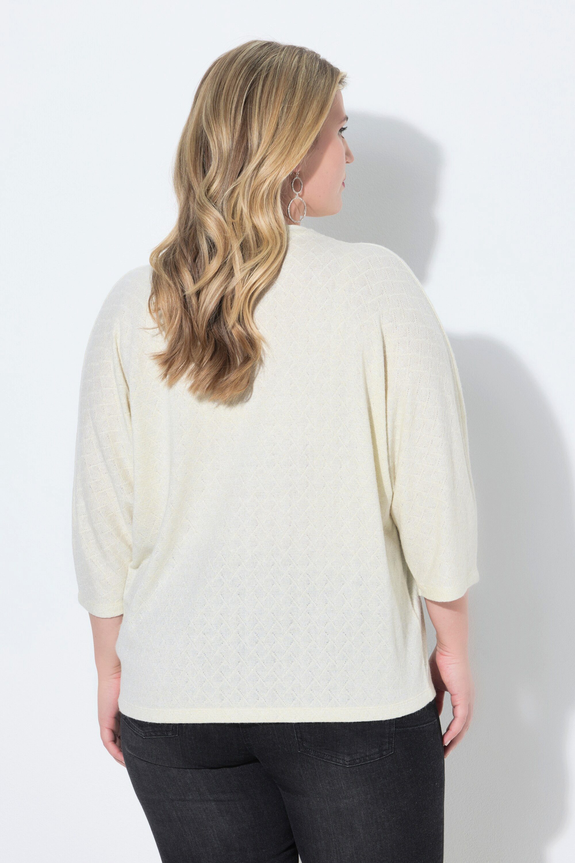 MIAMODA Jacquardpullover Pullover Rhomben-Struktur Glitzereffekt Stehkragen