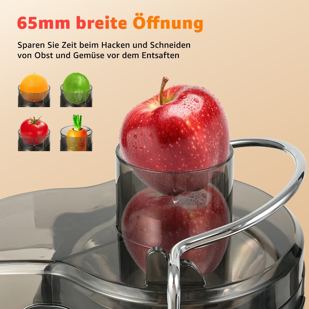 7MAGIC Entsafter Saftpresse Elektrisch, Zentrifugaler, 2 Geschwindigkeiten + Pulsmodus, 400 W, aus Edelstahl, Mit Saft- und Tresterbehälter für Obst- und Gemüsesäfte