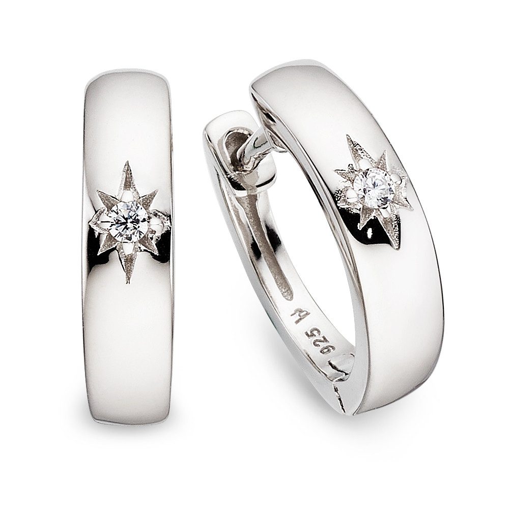 Bruno Banani Paar Creolen Schmuck Geschenk Klappcreole Silber rhodiniert, mit Zirkonia (synth)