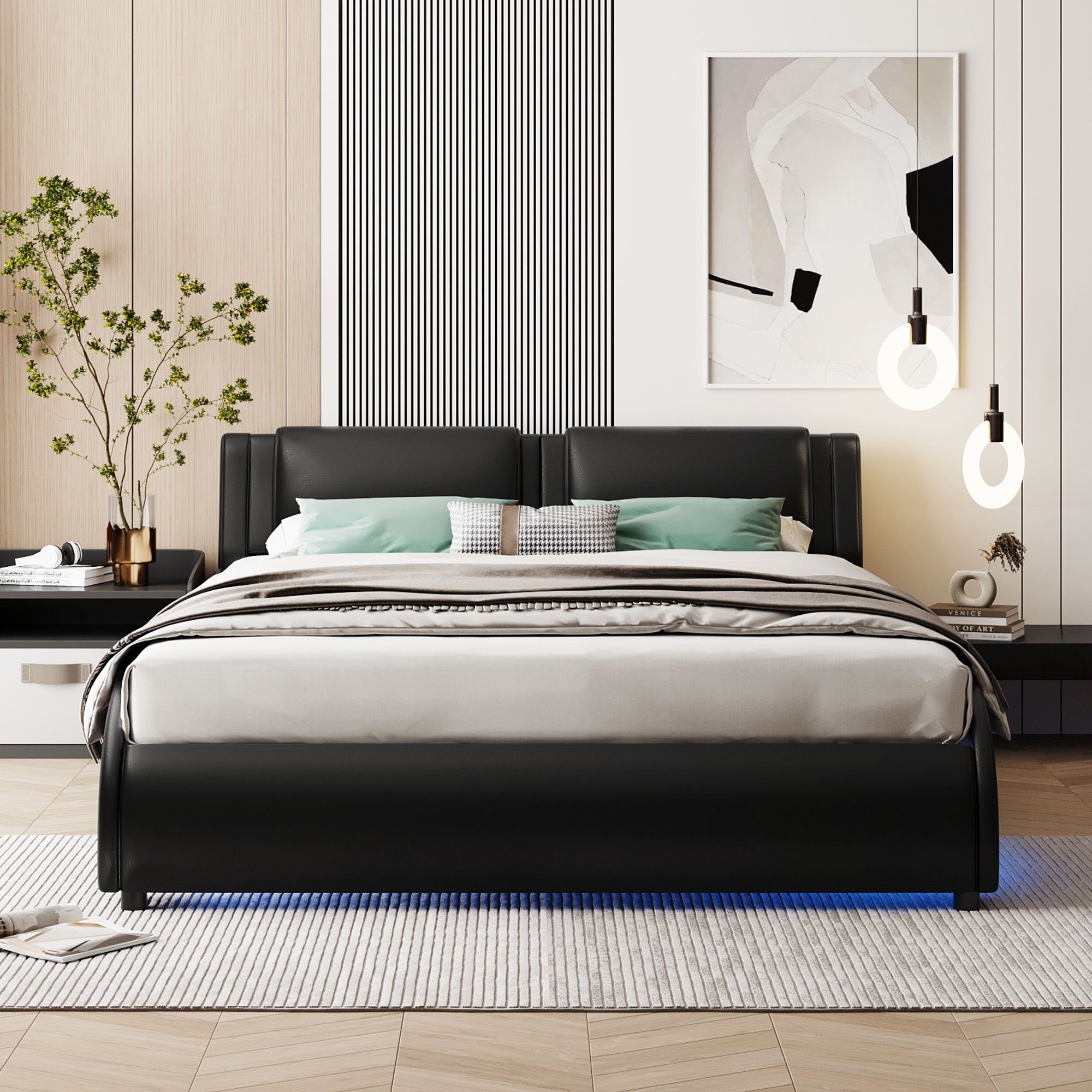 Flieks Polsterbett, LED Beleuchtung Doppelbett mit günstig online kaufen