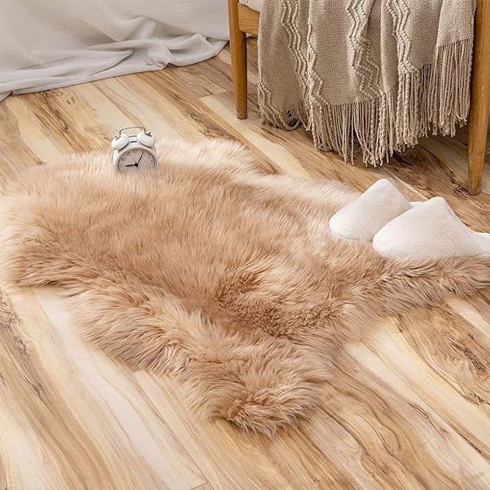 90*60cm, FELIXLEO Sofa Langflor-Teppich Farbe Unregelmäßig Hellbraune Flauschig Matte Teppich