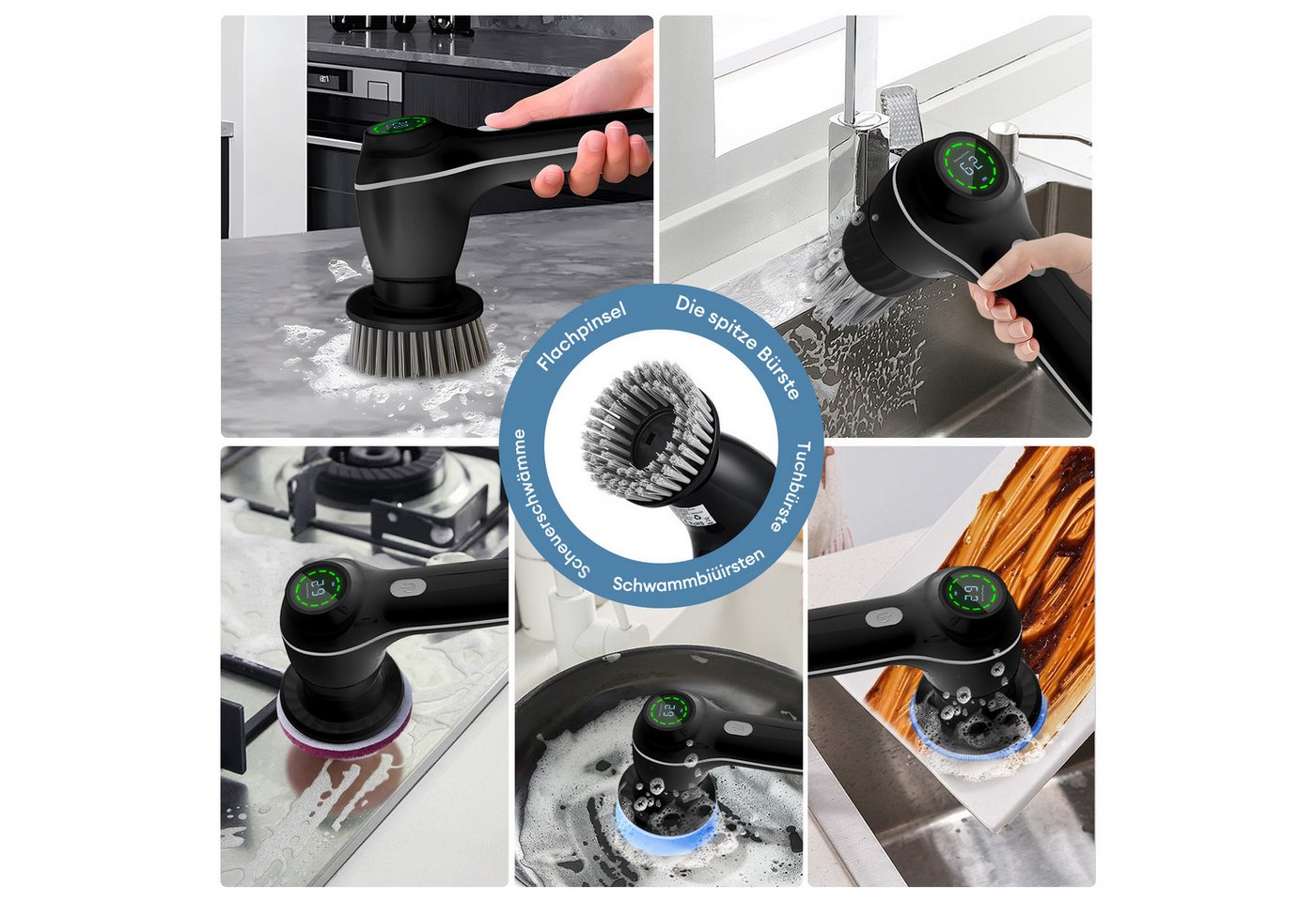 Thumbnail - CkeyiN Elektro-Oberflächenbürste Reinigungsbürsten-Set Spin Scrubber 7 -in -1 Reinigungsbürste, 9,00 cm Arbeitsbreite, 9...
