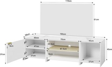 Woltu TV-Schrank (1-St) mit 3 offenen Fächern 1 Tür, 160x45x39 cm, weiß