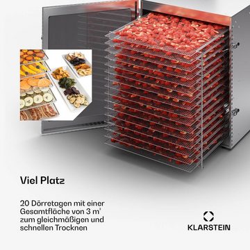 Klarstein Dörrautomat Captain Jerky 200 Dörrautomat 2000 W, Dörrautomat groß Pilze Obst Trockner Dörrgerät Dehydrator Edelstahl