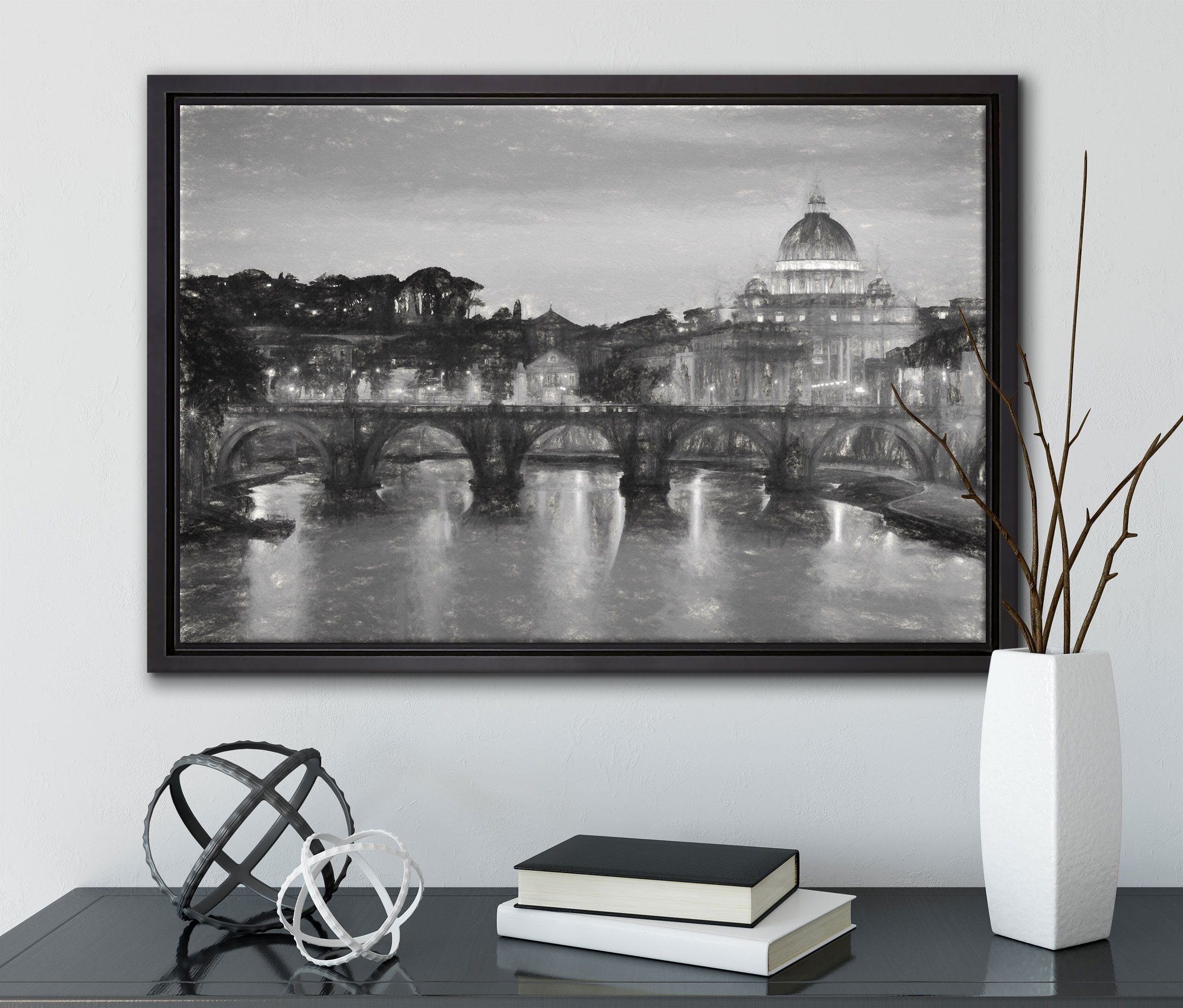 Pixxprint Leinwandbild Vatikan inkl. Leinwandbild Schattenfugen-Bilderrahmen einem (1 Wanddekoration in bespannt, Zackenaufhänger fertig St), Rom, gefasst, in