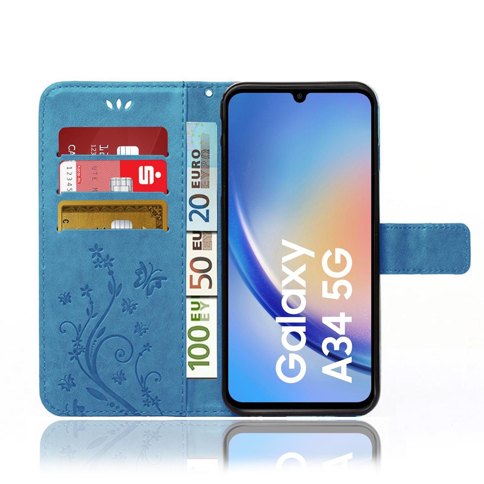 Numerva Handyhülle Bookstyle Flower für Samsung Galaxy A54 5G, Handy Tasche Schutzhülle Klapphülle Flip Cover mit Blumenmuster