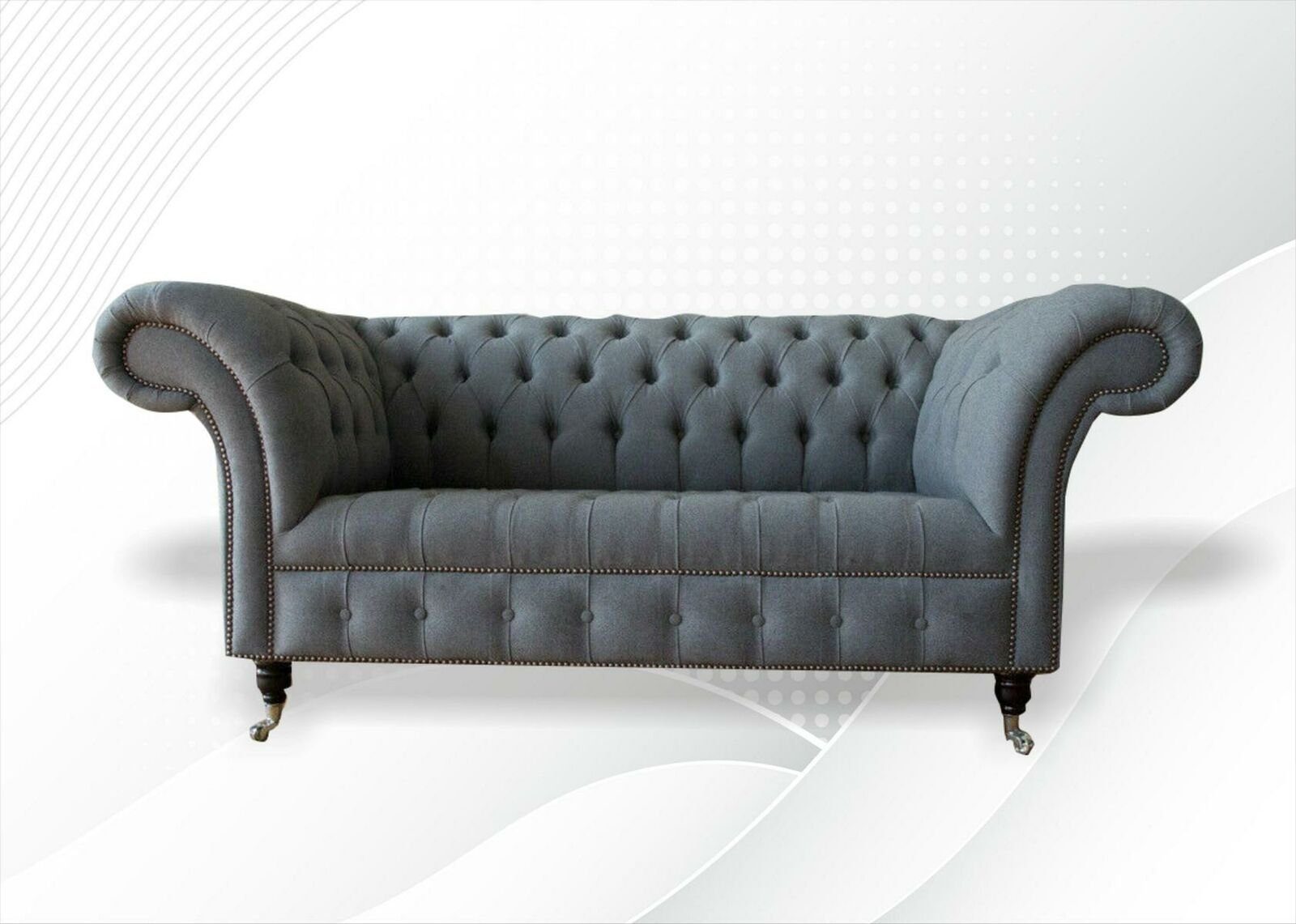 JVmoebel Chesterfield-Sofa Stilvoller Chesterfield 2 Sitzer Wohnzimmer Modern Grau Neu, Made in Europe