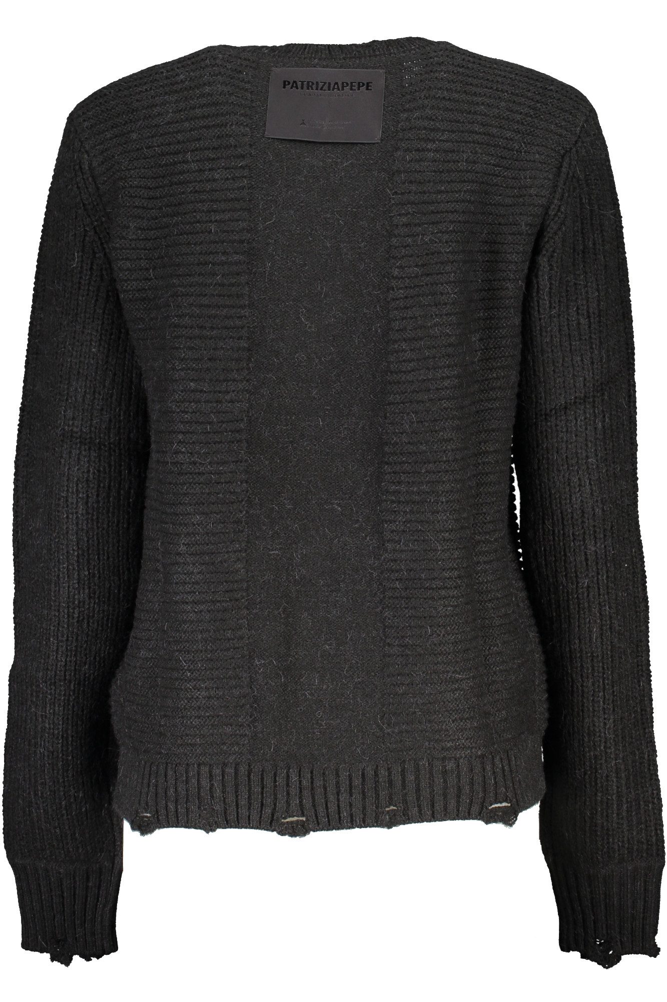 Patrizia Pepe Strickpullover Eleganter Damenpullover Schwarz - Langarm, Rundhals, Kontrastdetails