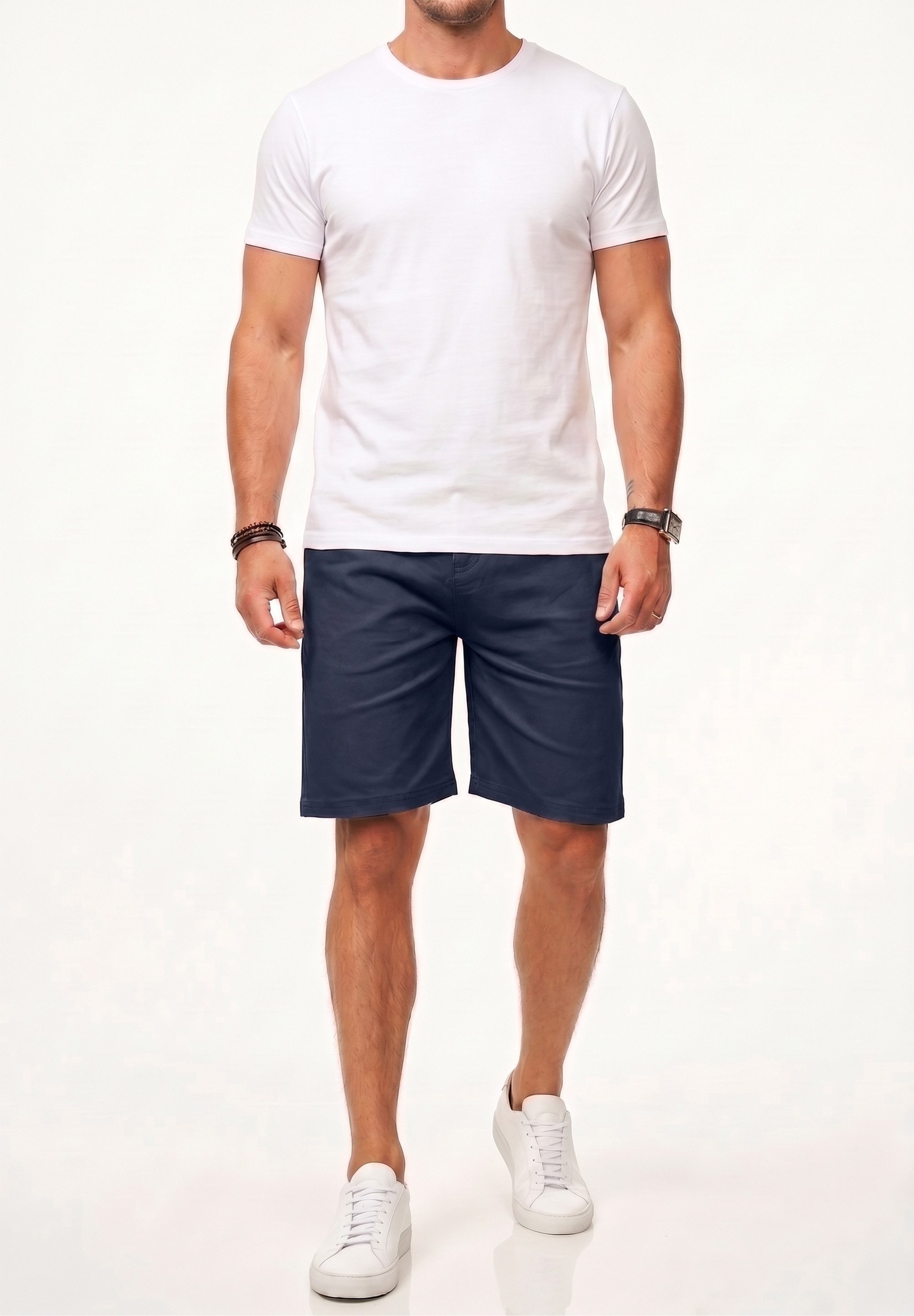 behype Chinoshorts Kurze Hose mit Stretch inkl. Gürtel für Herren Regular-Fit Sommershorts mit Elasthan-Anteil Bermuda