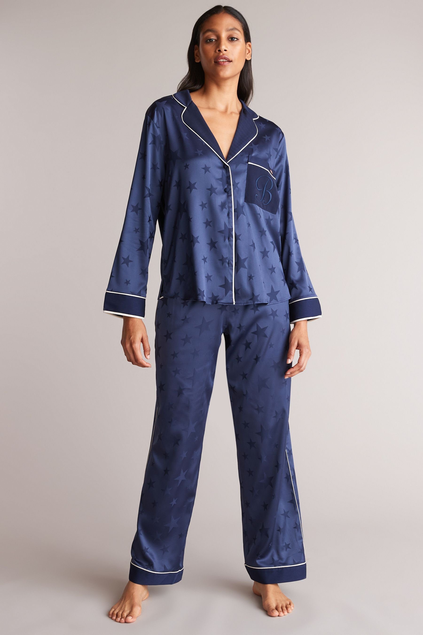 B by Blue tlg) (2 Satin-Schlafanzug Pyjama Ted Navy B Ted Baker durchgeknöpfter Baker by