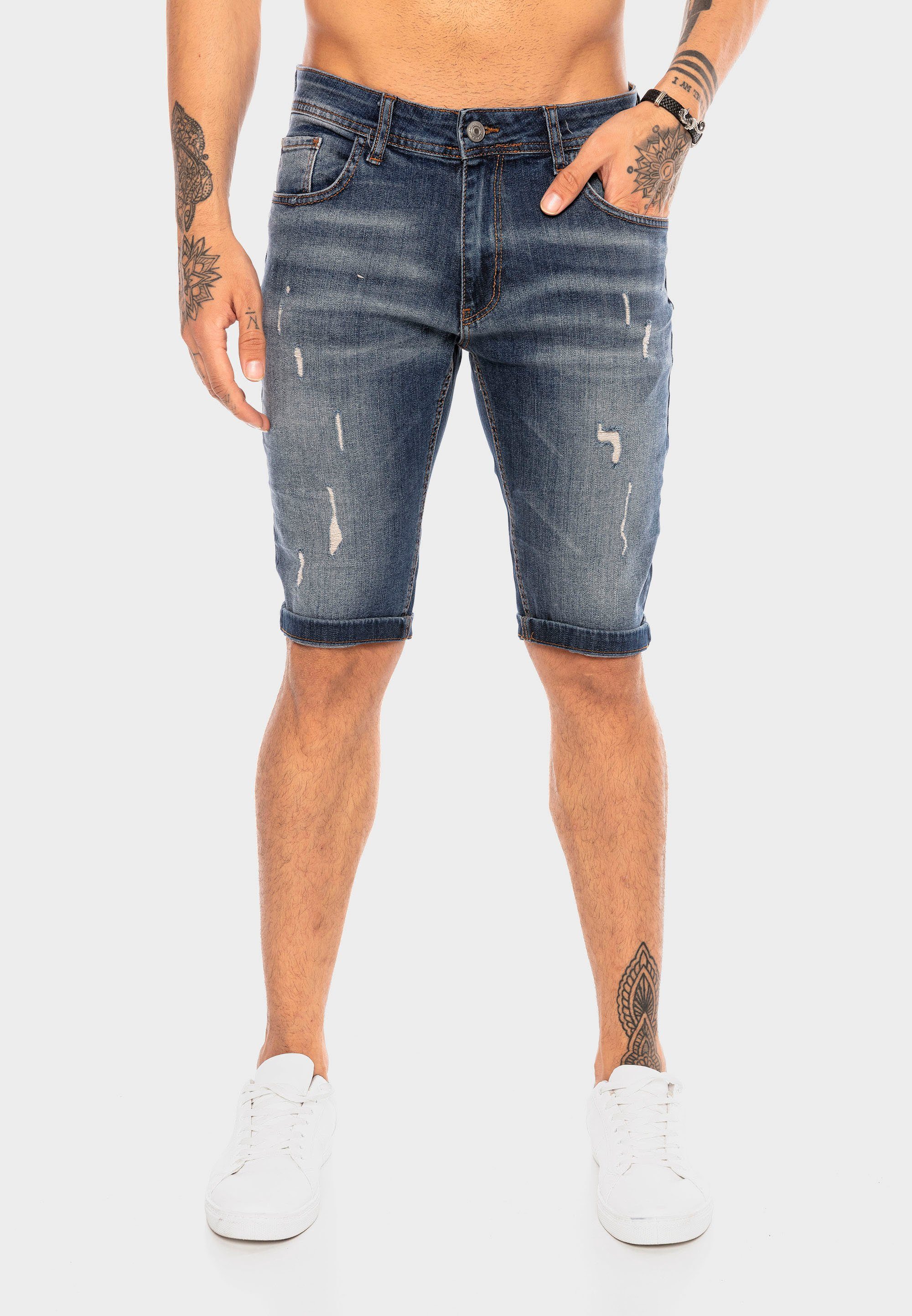 RedBridge Shorts mit trendigen Destroyed-Elementen dunkelblau