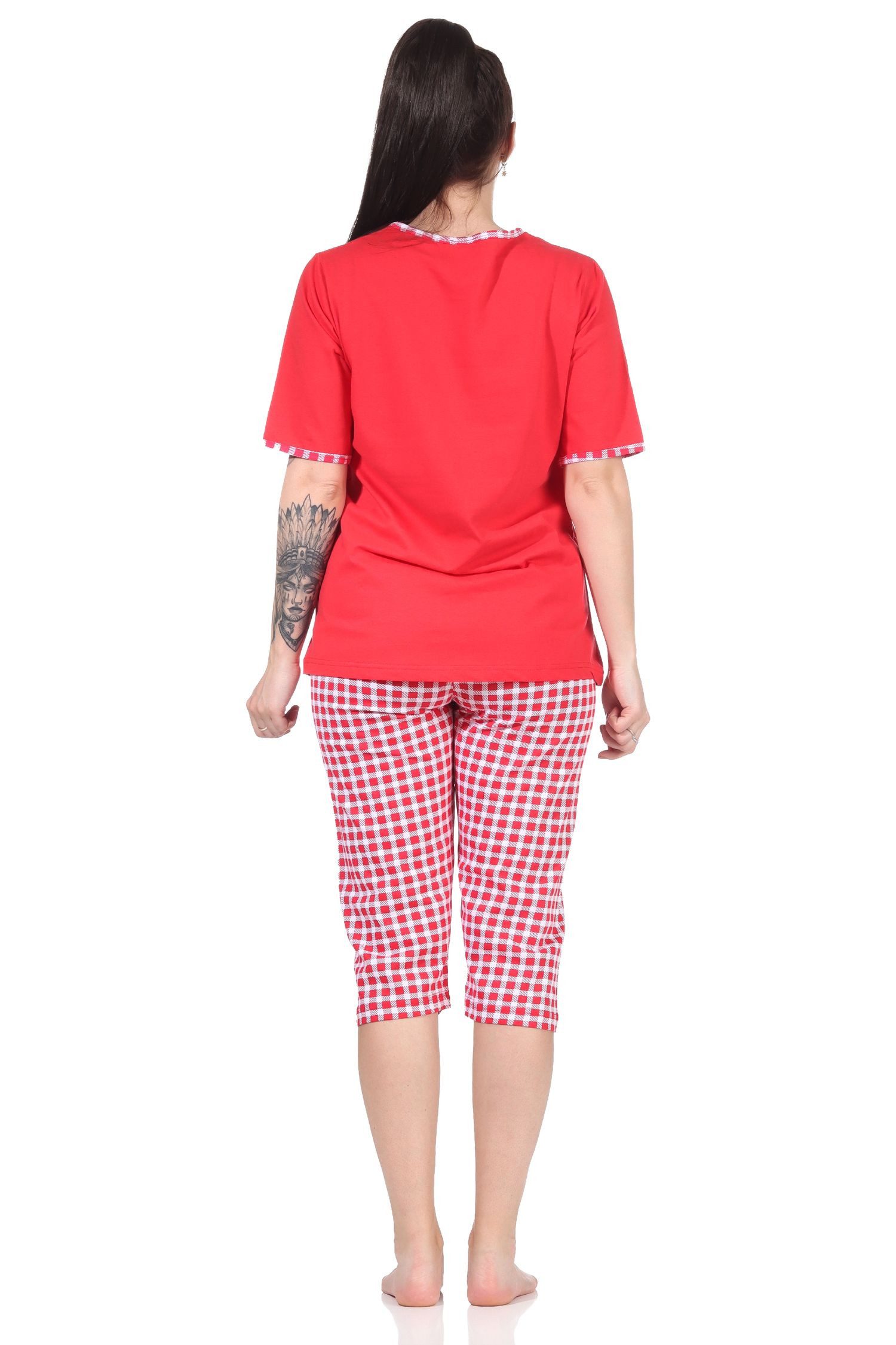 RELAX by Normann Pyjama Damen kurzarm Capri Schlafanzug mit süßen Katzen Motiv