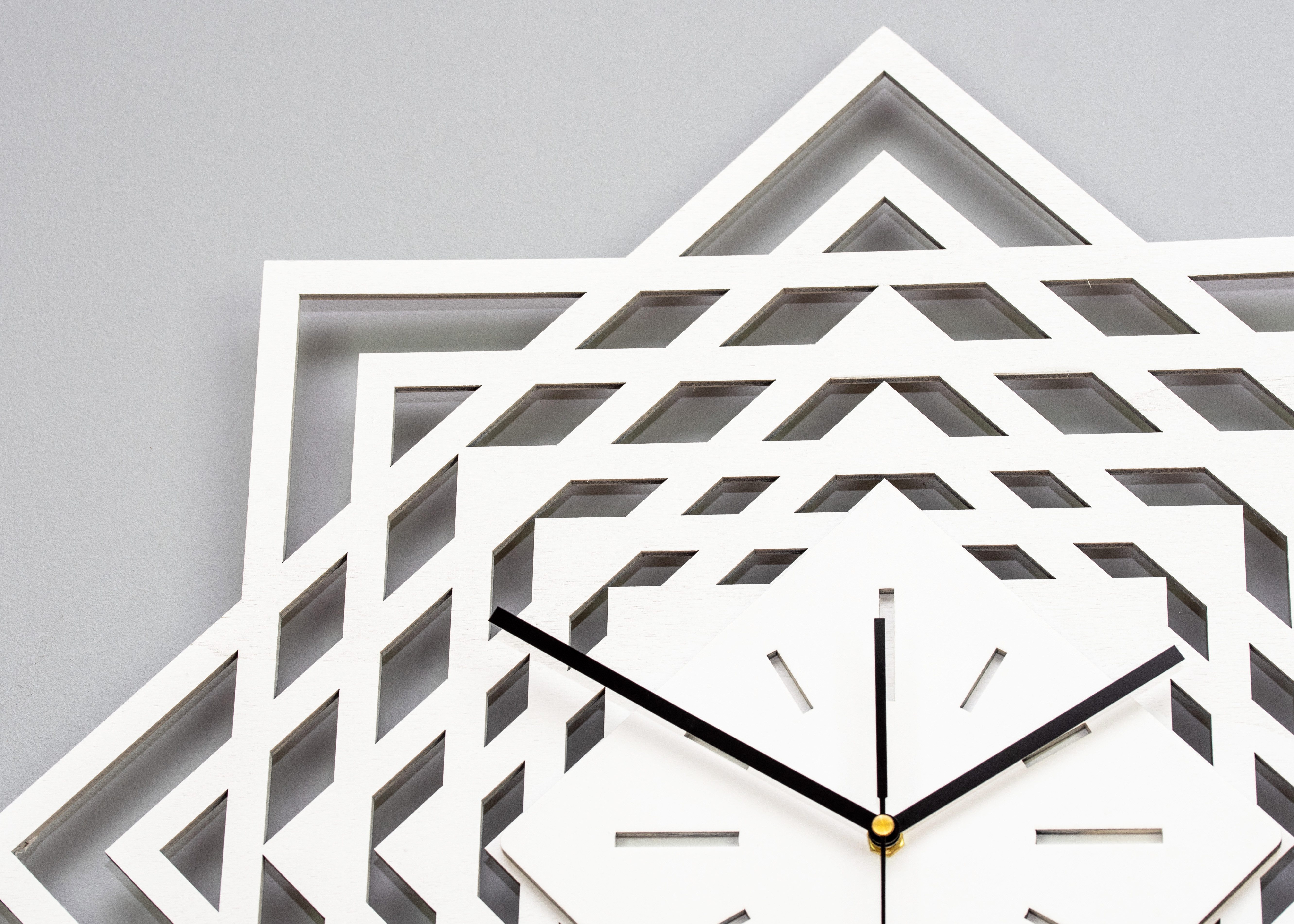 ORNAMENTI Wanduhr Grosse, moderne, geometrisch, holz, hingucker Wanduhr, weiss, schwarz (ohne Ticken, Wanddeko, Holzdeko, 3 Größen 40, 50, 60 cm)