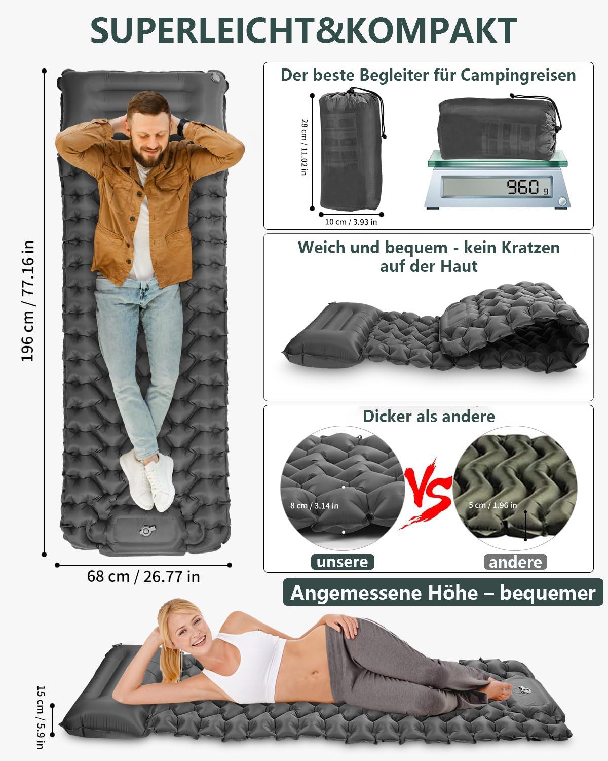 Rhein Beleuchtung Luftmatratze Autoinflable selbstaufblasende Campingmatrat günstig online kaufen