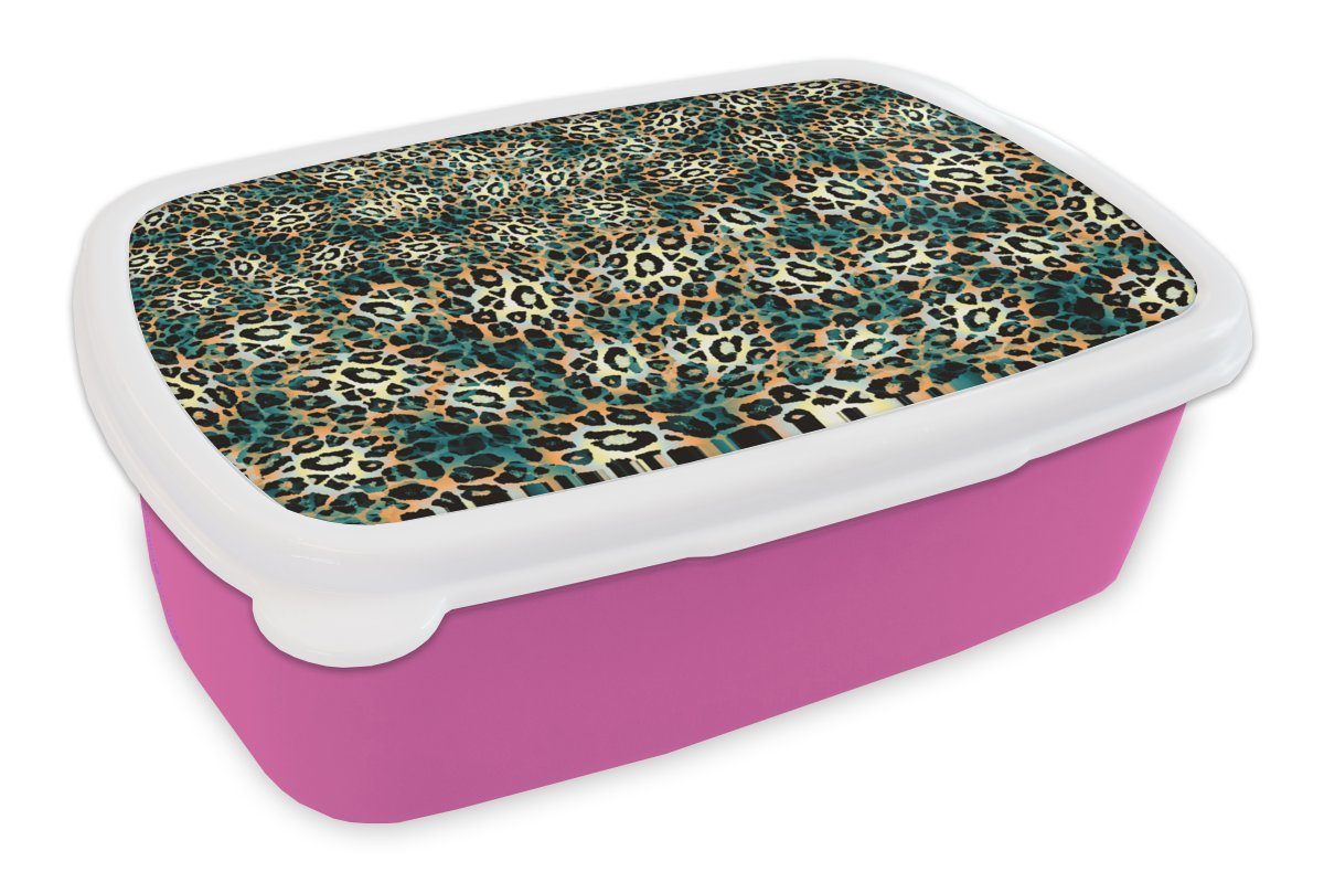 MuchoWow Lunchbox Leopardenmuster - Design - Tiere, Kunststoff, (2-tlg), Brotbox für Erwachsene, Brotdose Kinder, Snackbox, Mädchen, Kunststoff rosa
