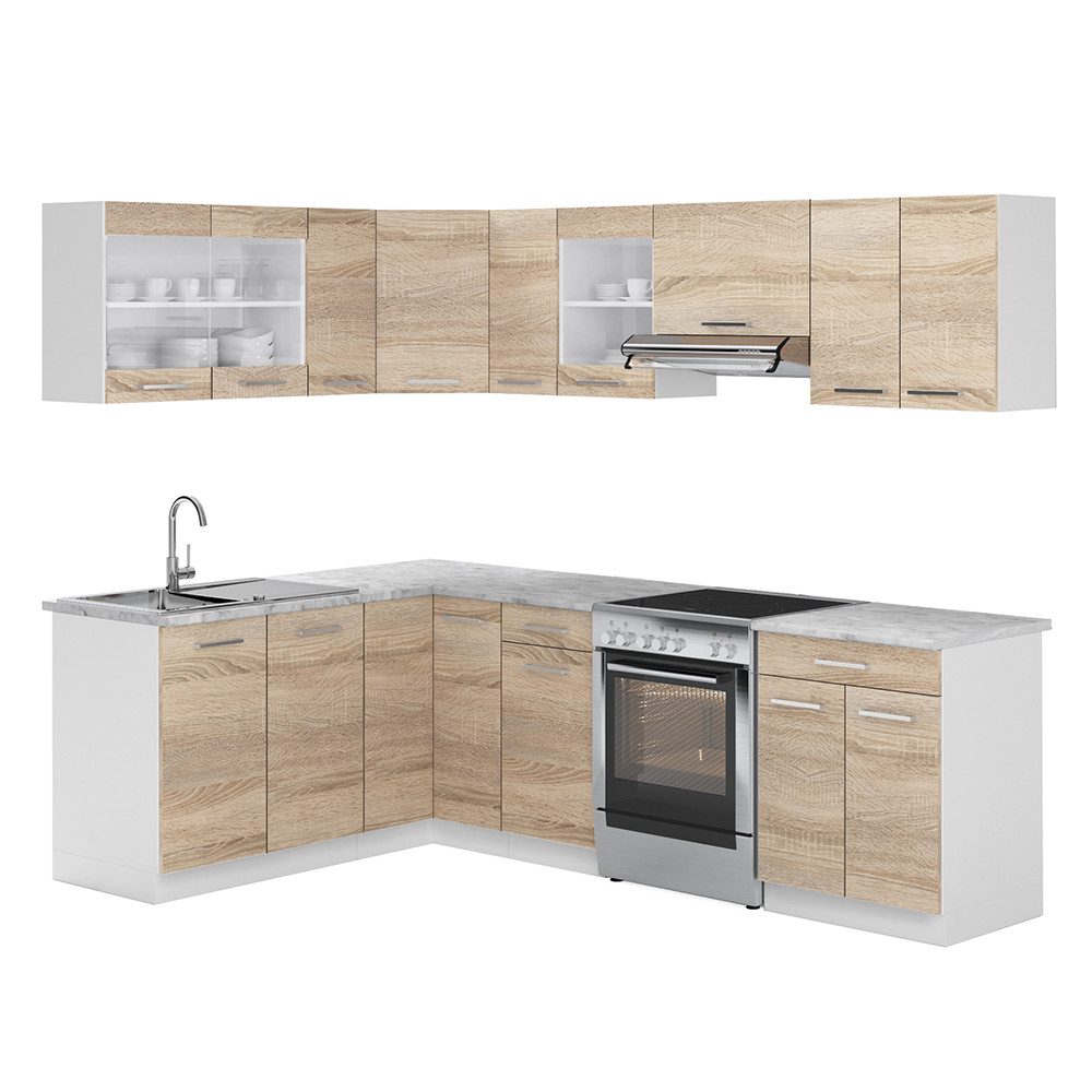 Vicco Winkelküche R-Line, Sonoma/Weiß, 247 x 167 cm, AP Marmor