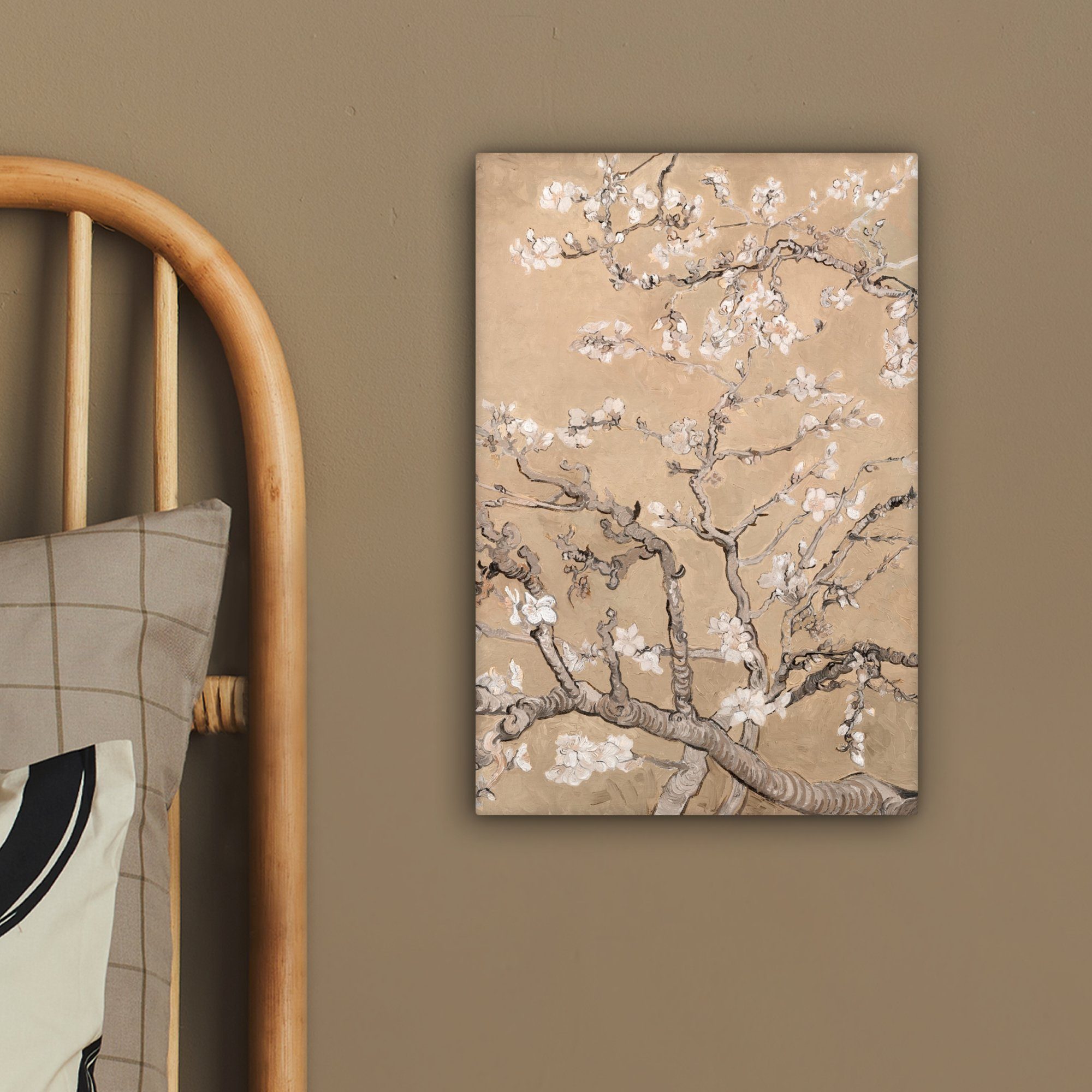 Zackenaufhänger, cm Kunst Gogh Leinwandbild Mandelblüte Beige, 20x30 fertig - - St), OneMillionCanvasses® - Leinwandbild inkl. Van Gemälde, bespannt (1