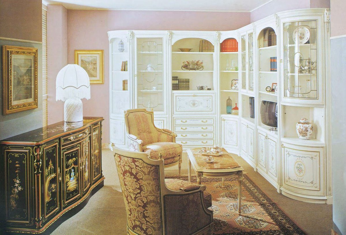 Wohnzimmer Padrino Italy Schrank Barock Luxus Massivholz / Handgefertigter Mehrfarbig in / Wohnzimmer - Eckschrank - Eckschrank Möbel Barock - Qualität - Weiß Casa Gold Made Erstklassische