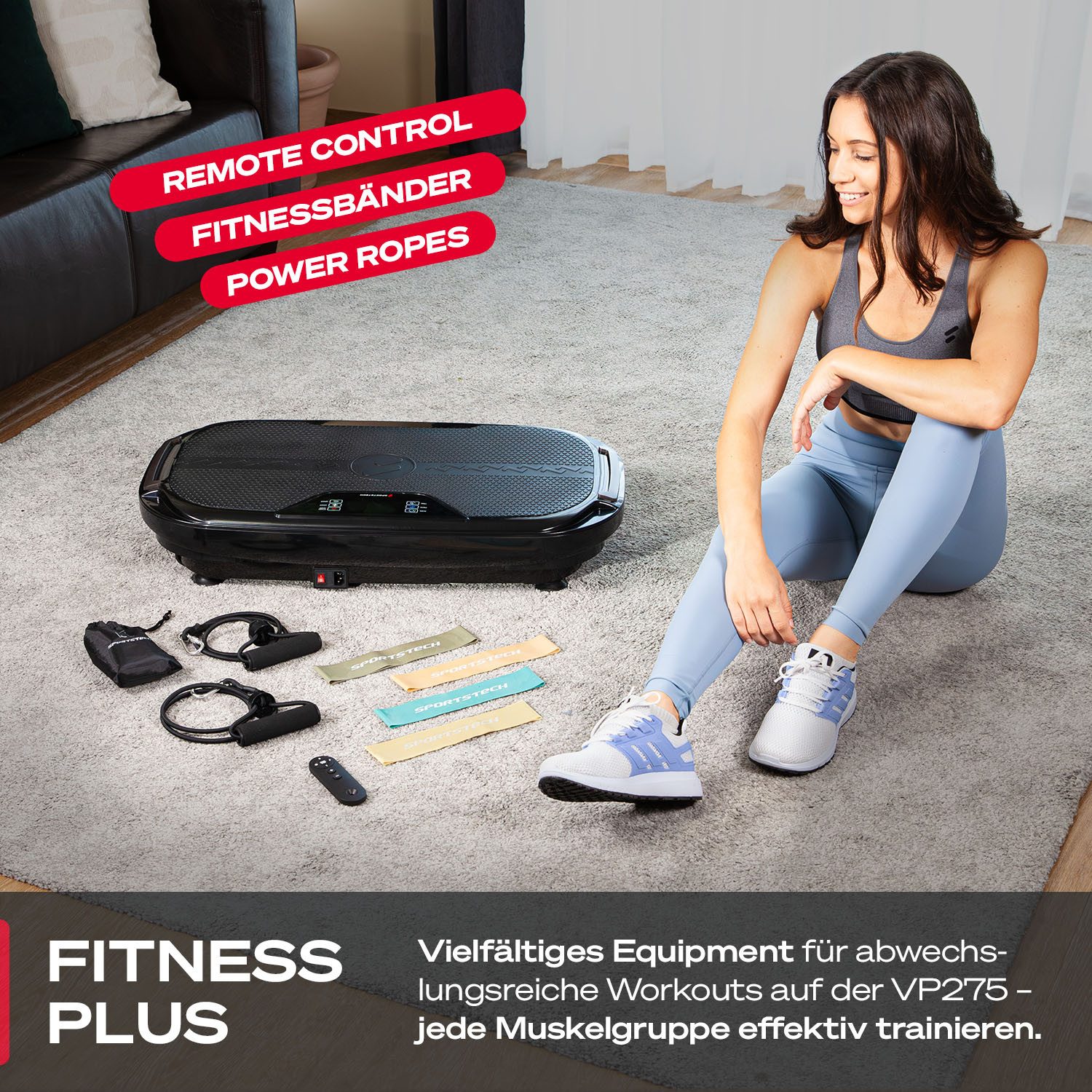 Sportstech Vibrationsplatte VP275, 200 W, Anti-Rutsch-Design, Transportrollen, 7 Farbe LED