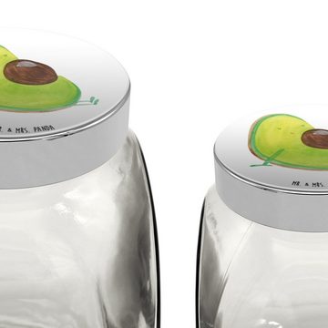 Mr. & Mrs. Panda Vorratsglas XL 2000ml Avocado Schwangerschaft - Weiß - Geschenk, Küchenbehälter, Premium Glas, (1-tlg), Hochwertiger Druck