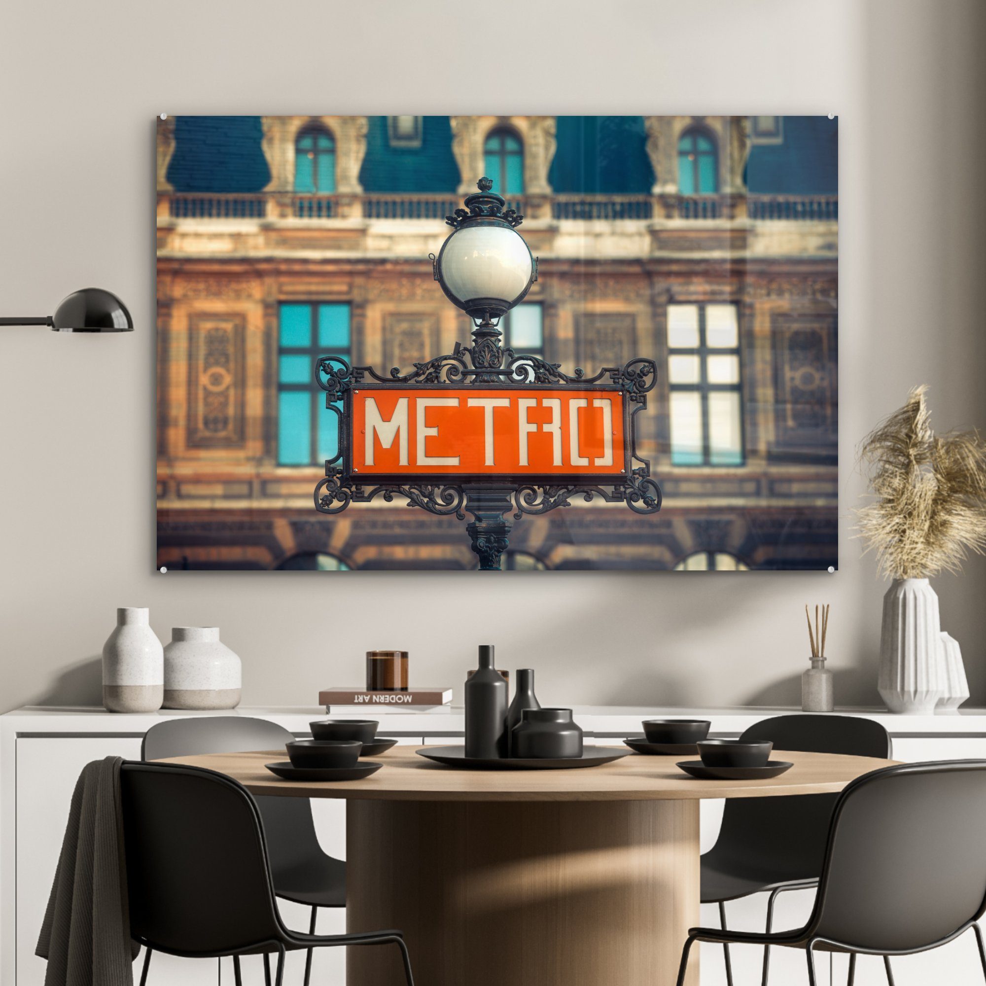 (1 Straße Schlafzimmer St), auf der Metroschild Paris, & Wohnzimmer Rotes Acrylglasbilder Acrylglasbild in MuchoWow