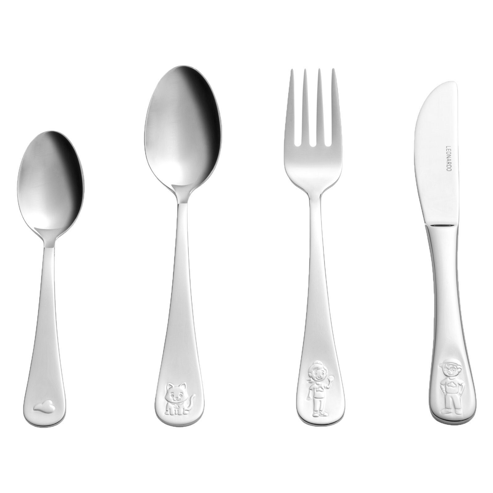 LEONARDO Kinderbesteck Bambini Avventura Kinderbesteck 4er Set (4-tlg), Edelstahl, Ideal für den Alltag, spülmaschinengeeignet
