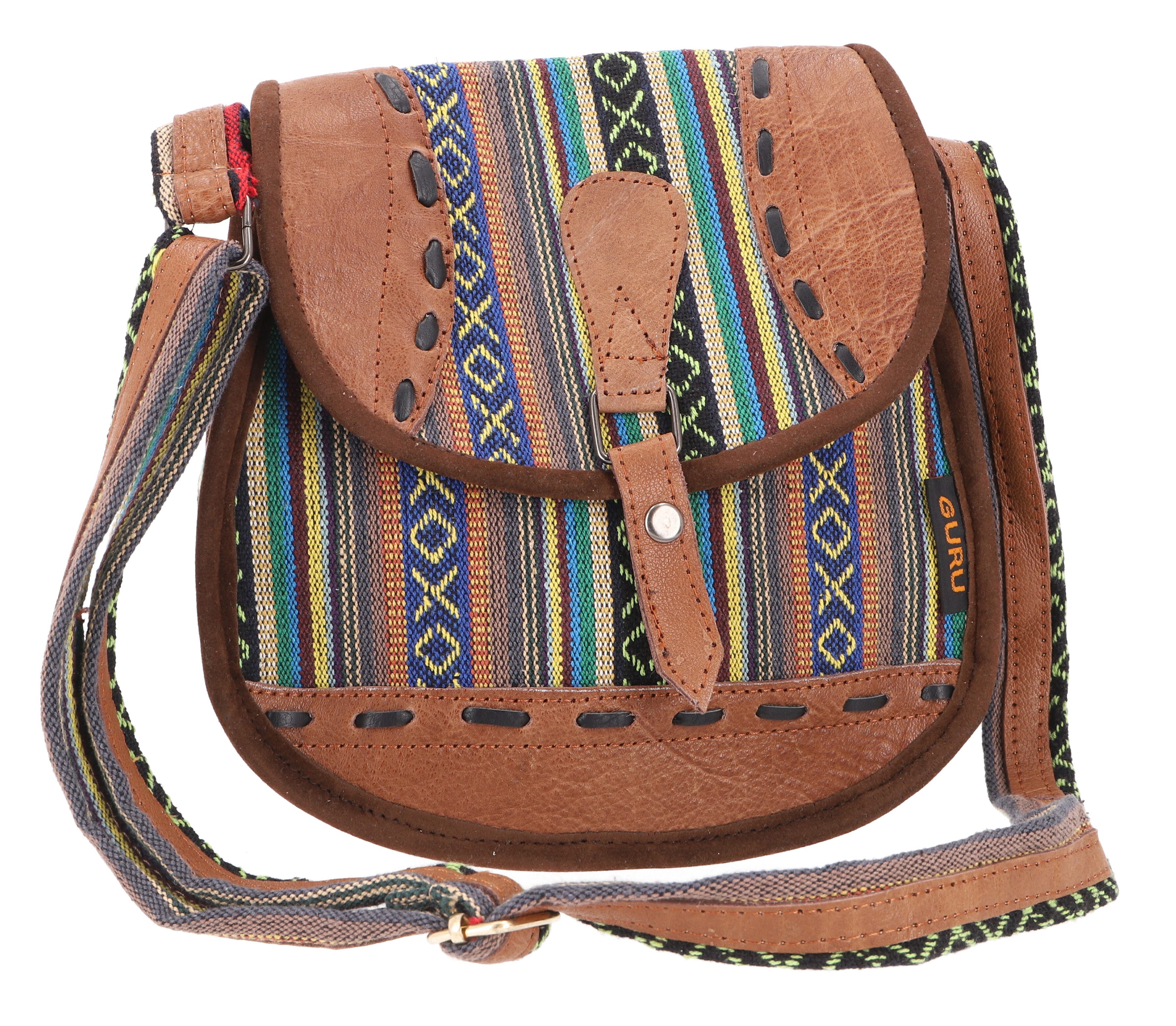 Guru-Shop Schultertasche Ethno Schultertasche mit Leder, günstig online kaufen