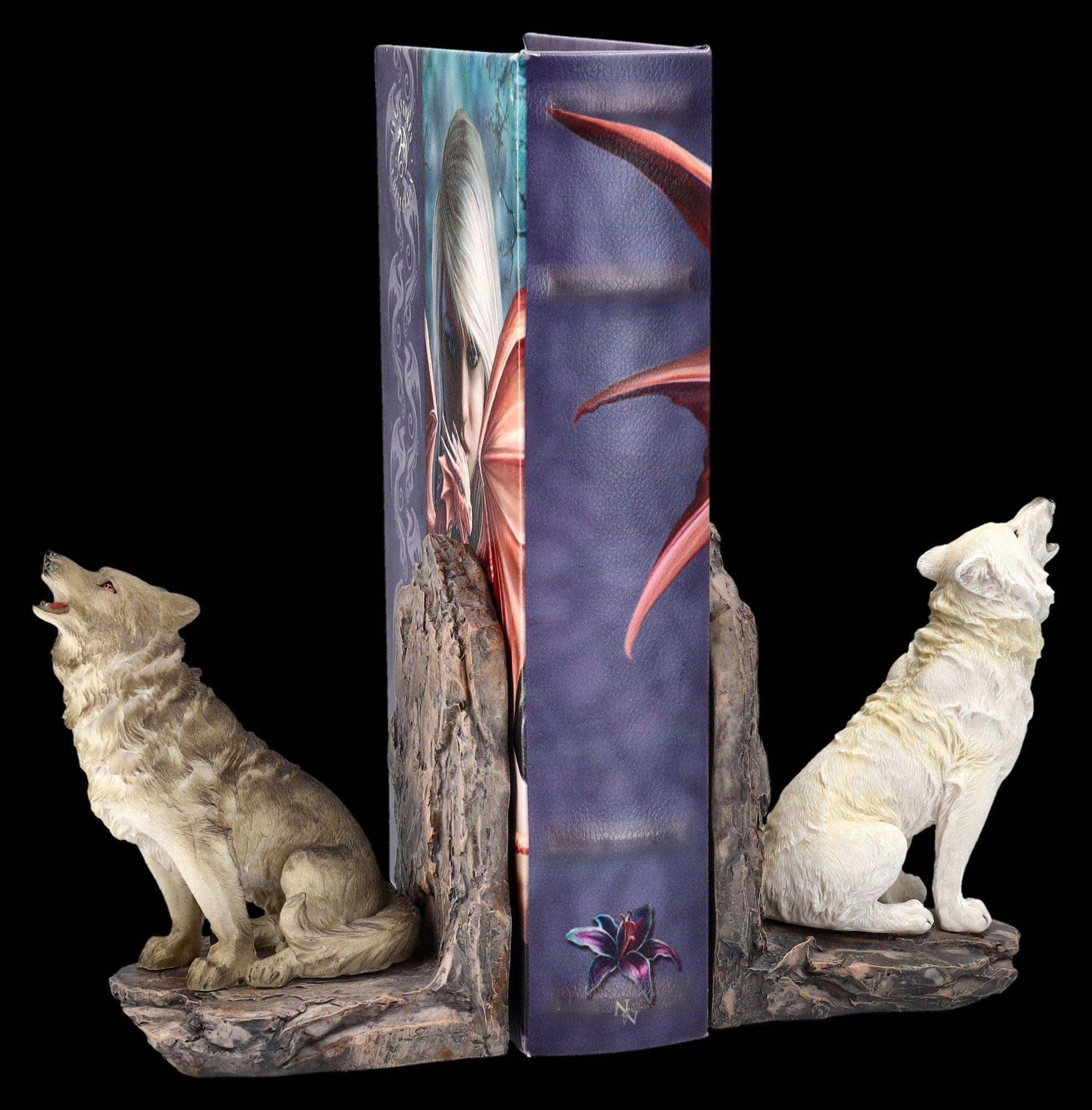 Figuren Shop GmbH Buchstütze Buchstützen - Weißer und Grauer Wolf - Buchhalter Tierfigur Dekoration (2 St)