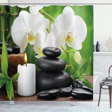Abakuhaus Duschvorhang Moderner Digitaldruck mit 12 Haken auf Stoff Wasser Resistent Breite 175 cm, Höhe 180 cm, Spa Orchideen Steine ​​Natur