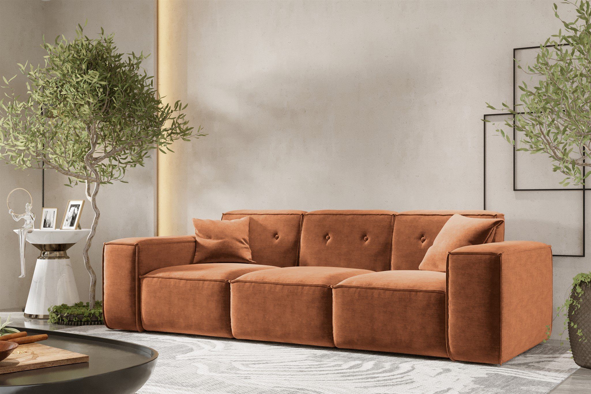 Fun Möbel Sofa Designersofa CESINA Stoff, 3-Sitzer inkl. 2 Rundumbezug Zierkissen, in