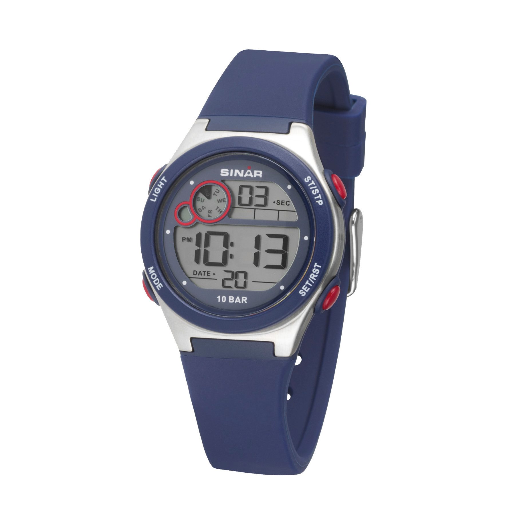 SINAR Digitaluhr XF-68 Jugenduhr Sportuhr Silikonband 10 bar, digital sportlich modern Geschenkidee Jugend Ø 34 mm