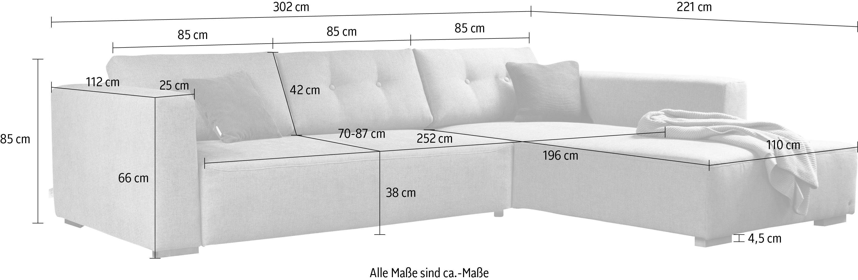 COLLECTION, & mit Bettkasten HEAVEN Ecksofa Bettfunktion CHIC TAILOR der wahlweise XL, TOM HOME COLORS aus