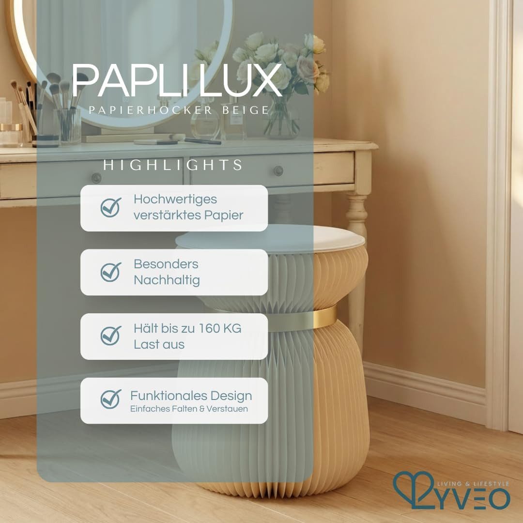 Lyveo Tritthocker Papierhocker Klapphocker faltbar 36x42cm Klappstuhl Beistelltisch, moderner Barhocker Klavierhocker rund