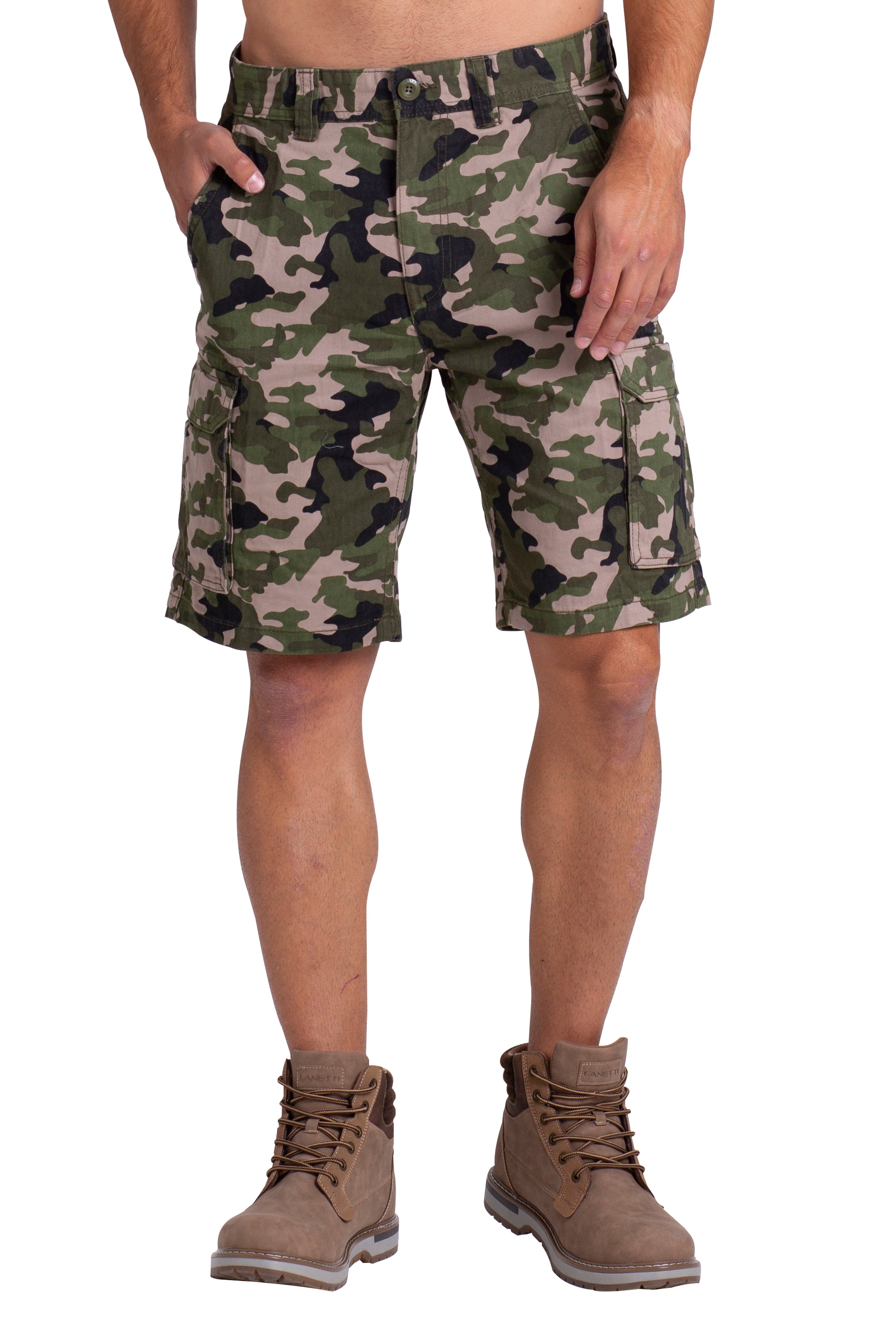 BlauerHafen Cargobermudas Herren Heer Camouflage Cargo Shorts Baumwolle Combat Arbeitskleidung 6 Cargotasche Oliv Camo | Cargoshorts