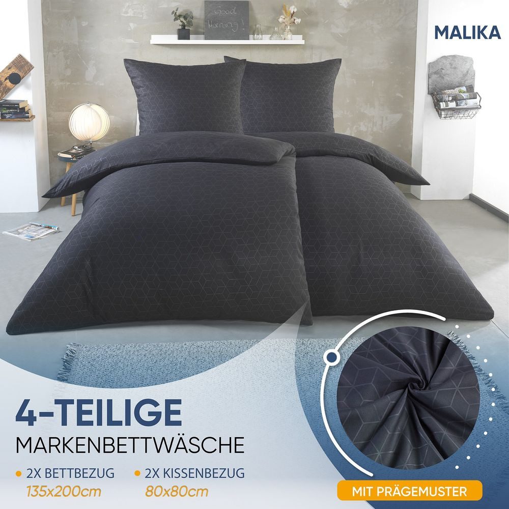 Malika Bettwäsche 2x 135x200 + 2x 80x80 cm atmungsaktiver Bettbezug, Präge Designs, Für Allergiker geeignet, pflegeleicht, angenehm weicher Stoff