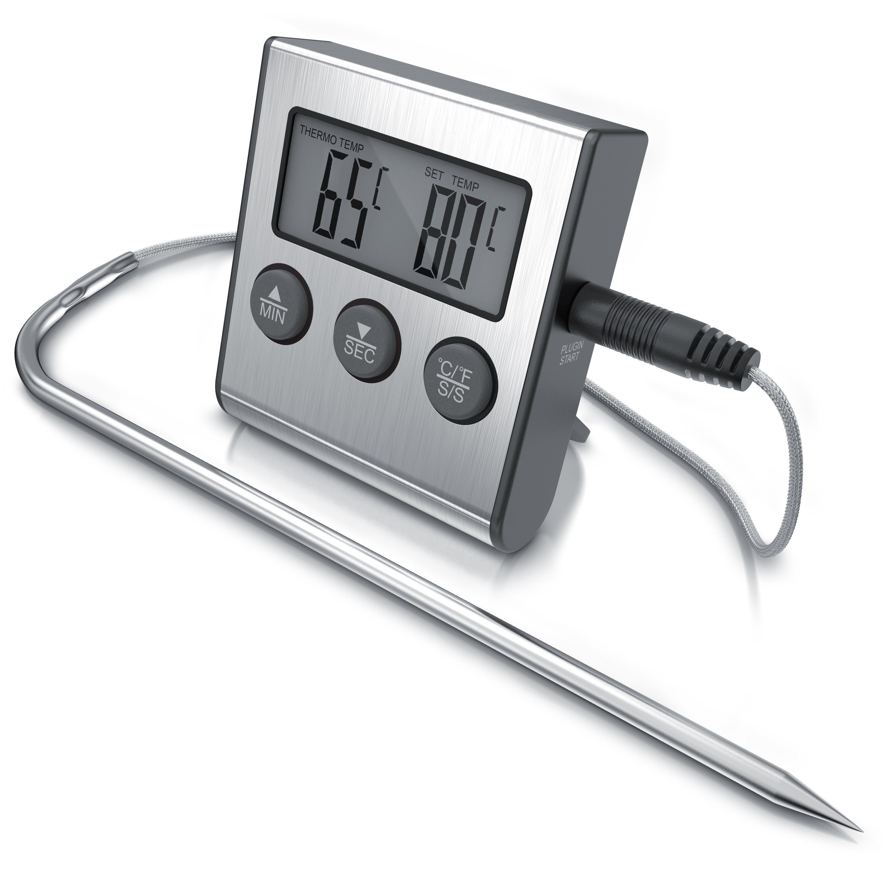 Arendo Grillthermometer, digital, Edelstahlsonde, 2 Modi, Messbereich -26° bis 250°C