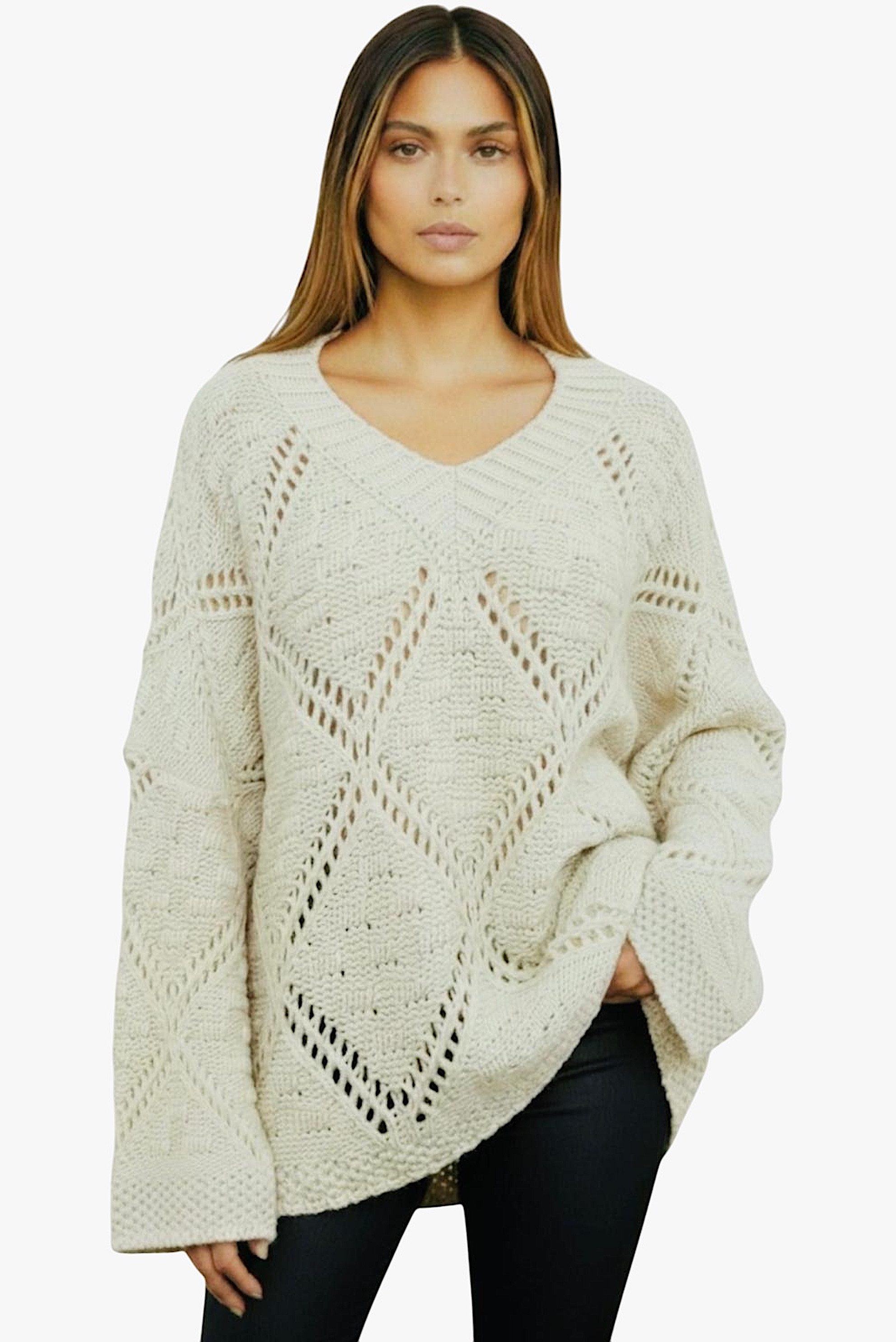 Worldclassca Strickpullover WORLDCLASSCA Oversize Fashion Strickpulllover Langarm Zopf Muster Neue Kollektion - Stilvolle und gemütliche Strickmode für Damen
