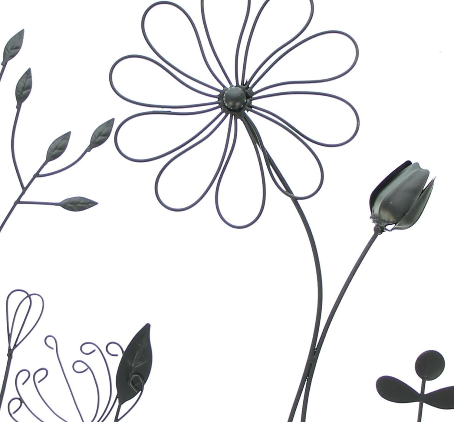 Dekoleidenschaft Metallbild 3D Wandbild "Black Flowers" in edlem matt schwarz, 43x58 cm, Wanddeko, Blumen, Wandschmuck, Blumen, Bild, moderne Dekoration im Hochformat