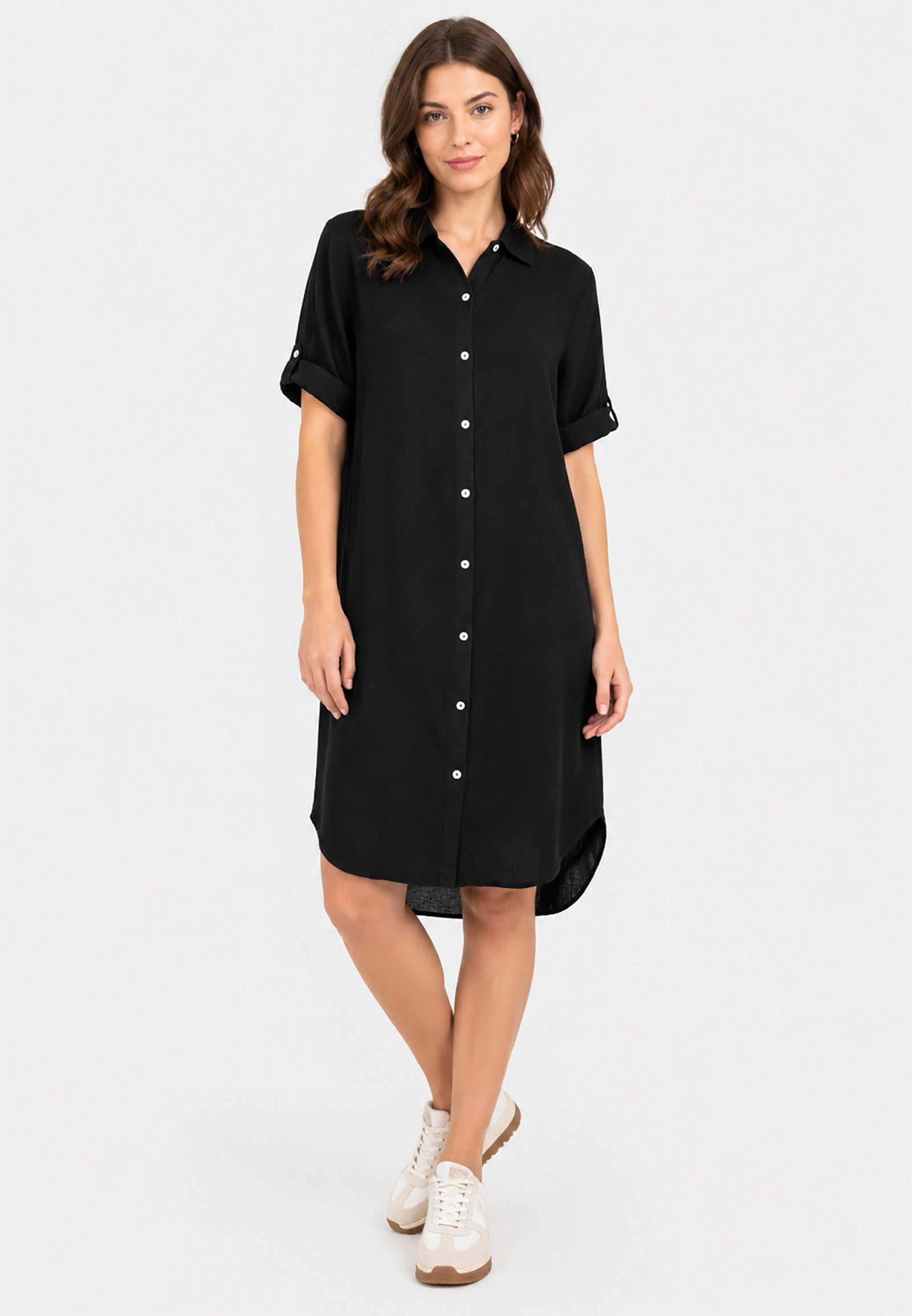 Eight2Nine Shirtkleid Elegantes Design Kurzarm Knopfleiste Gerade Passform (lang, 1-tlg) D62794AG30479_Blouse