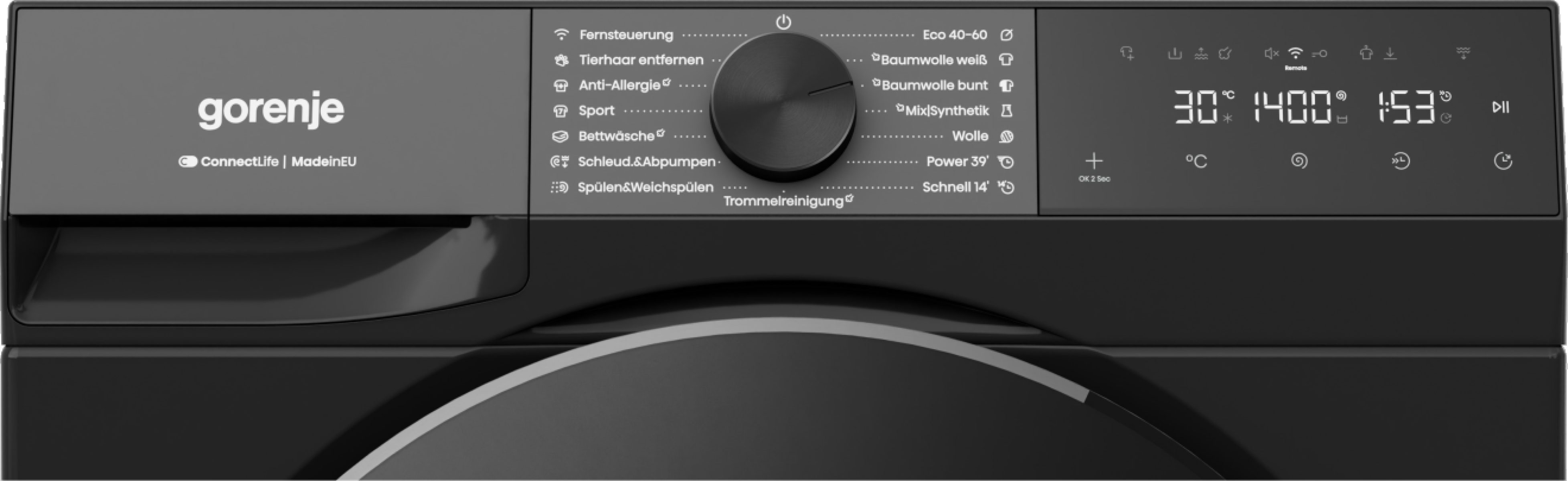 GORENJE Waschmaschine G400 W53G484A3P1B, 8 kg, 1400 U/min, 30% besser als Energieklasse A, Trommelreinigungsprogramm