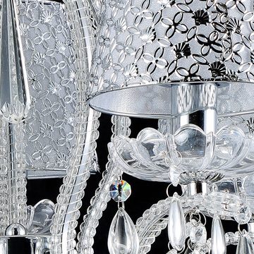 Lewima Kronleuchter Carmen, Glas Kristall Chrom Lampenschirmchen Ø50cm Lüster, Lichtfarbe und Stärke beliebig, E14 austauschbar, Glitzernd Pendelleuchte Pendellampe Hängeleuchte, Hängelampe dimmbar