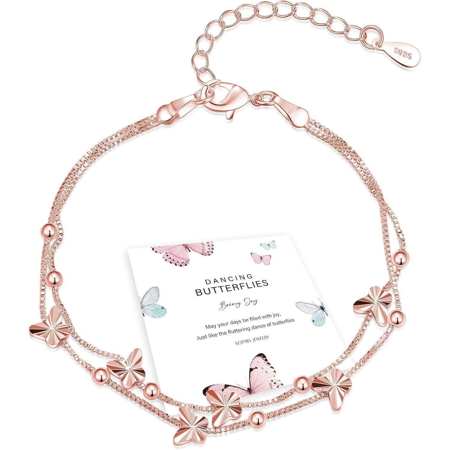 LuxusKollektion Schmuckset Armband Silber 925 Damen Schmetterlinge Perlen verstellbar RoseGold