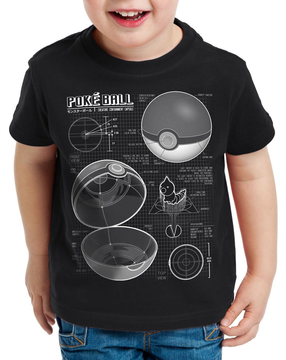 Print-Shirt Kinder style3 Blaupause Pokéball monster T-Shirt spiel schwarz online