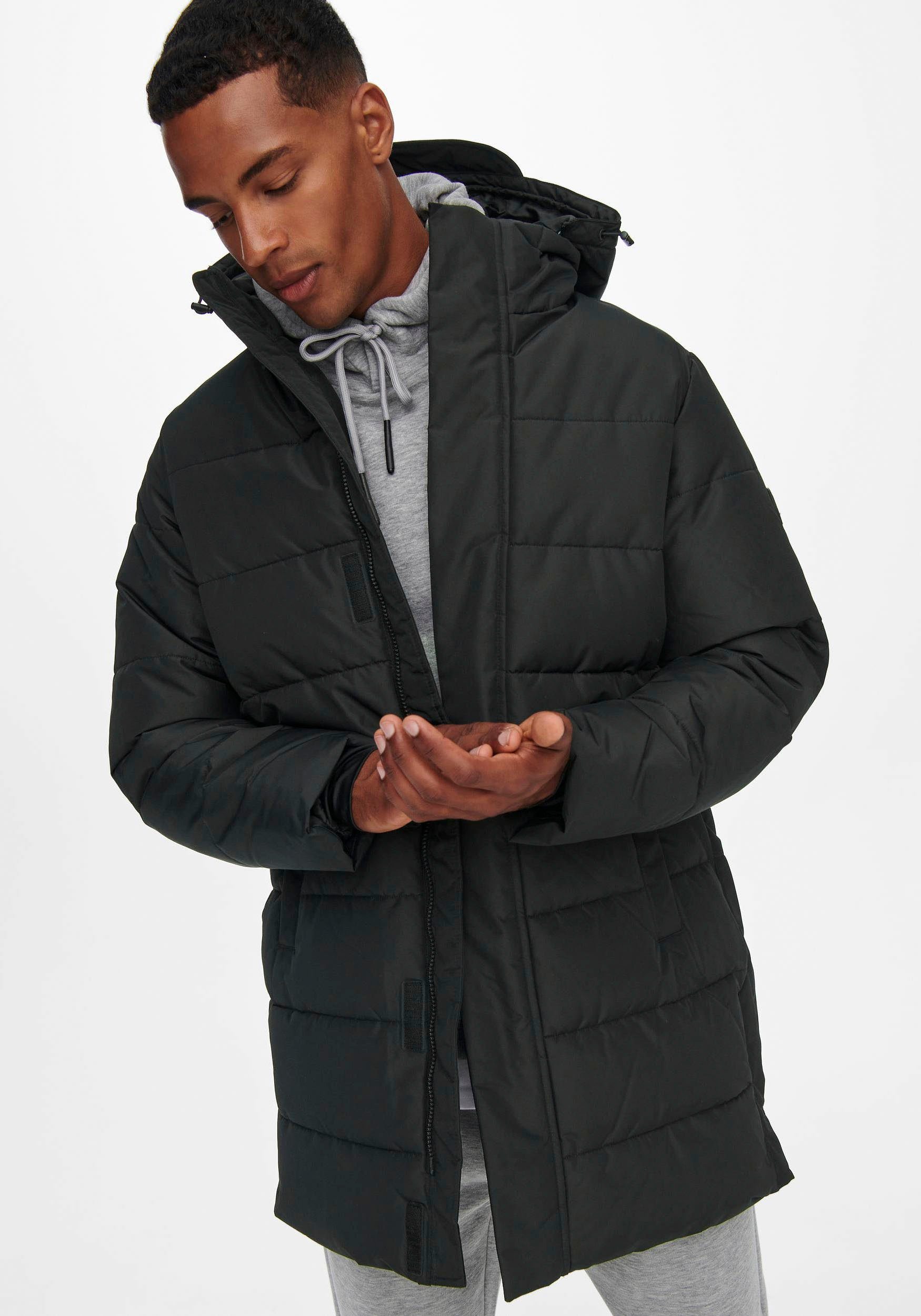 ONLY & SONS black LIFE Steppjacke OTW QUILTED ONSCARL COAT NOOS LONG