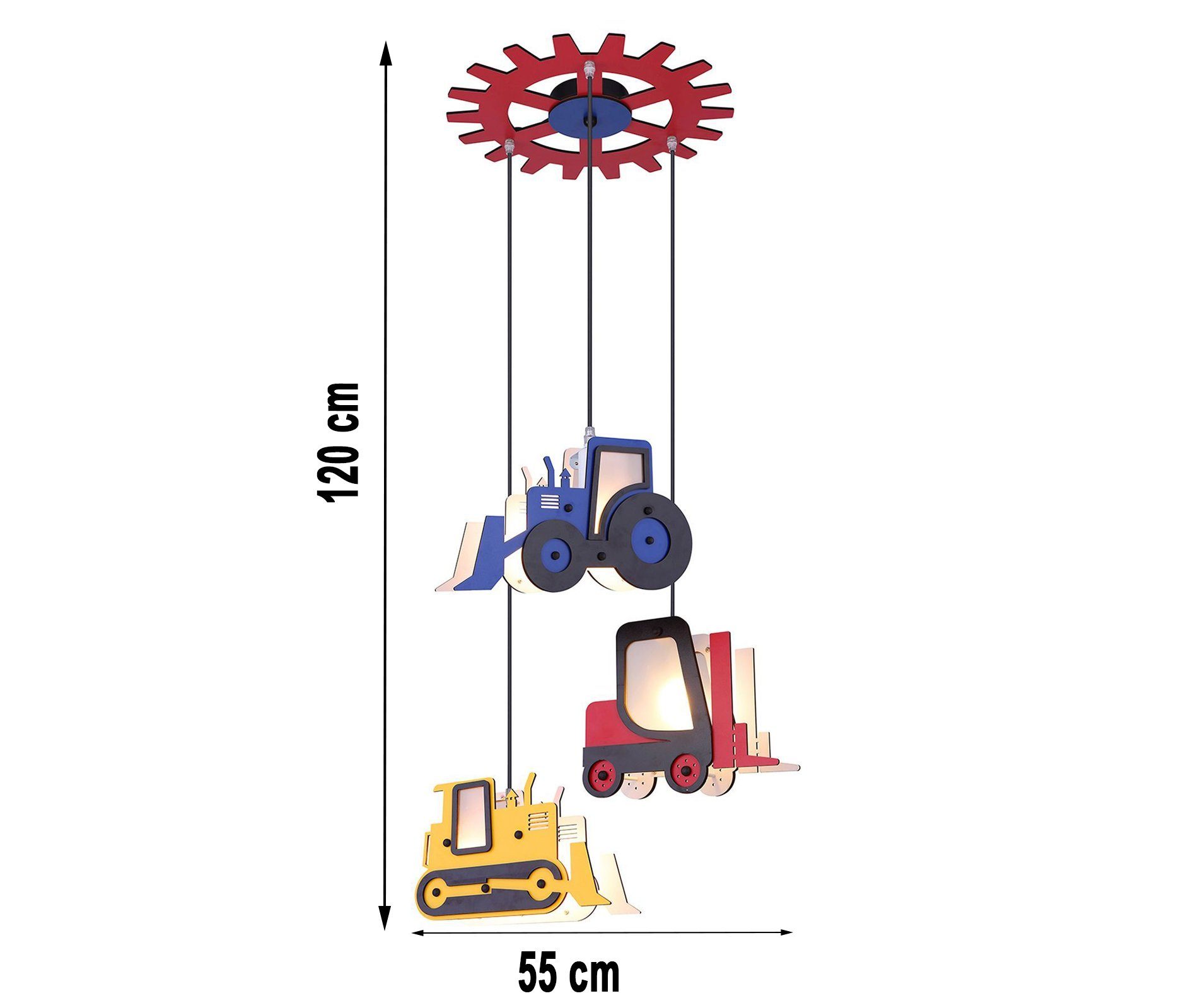 Hängeleuchte Warmweiß, Pendelleuchte Pendellampe, wechselbar, Hängelampe, Hängeleuchte Mädchen, Baufahrzeuge, Globo Beleuchtung, Junge, Baby hängend, Kinderzimmer LED Kinderlampe GLOBO