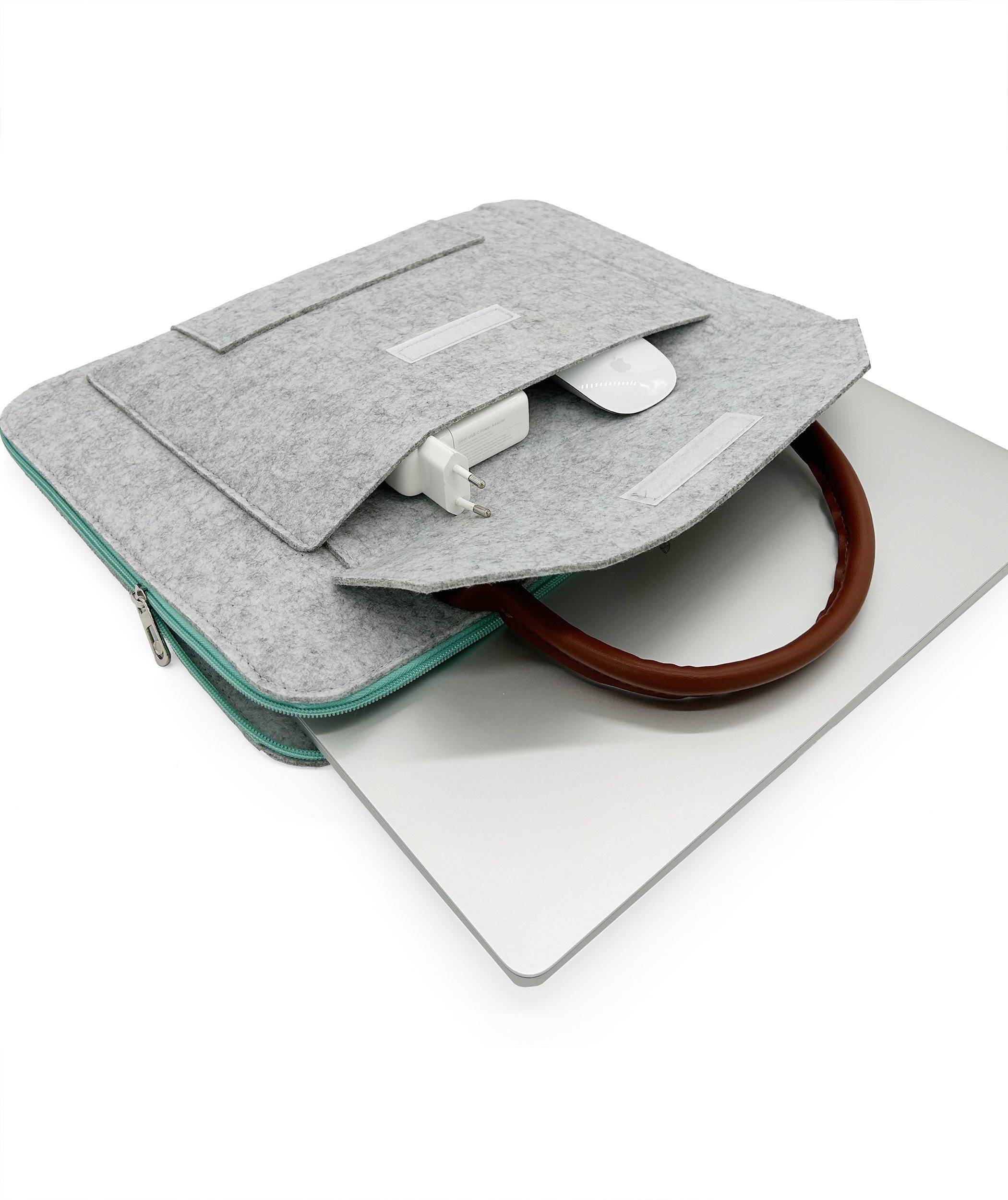 Oxcid Laptoptasche bis 15.6 Zoll Notebooktasche für Macbook Pro, Air, Surface (1-tlg), Filz, mit Zubehörfach, Kunstleder – Bild 4 von 5