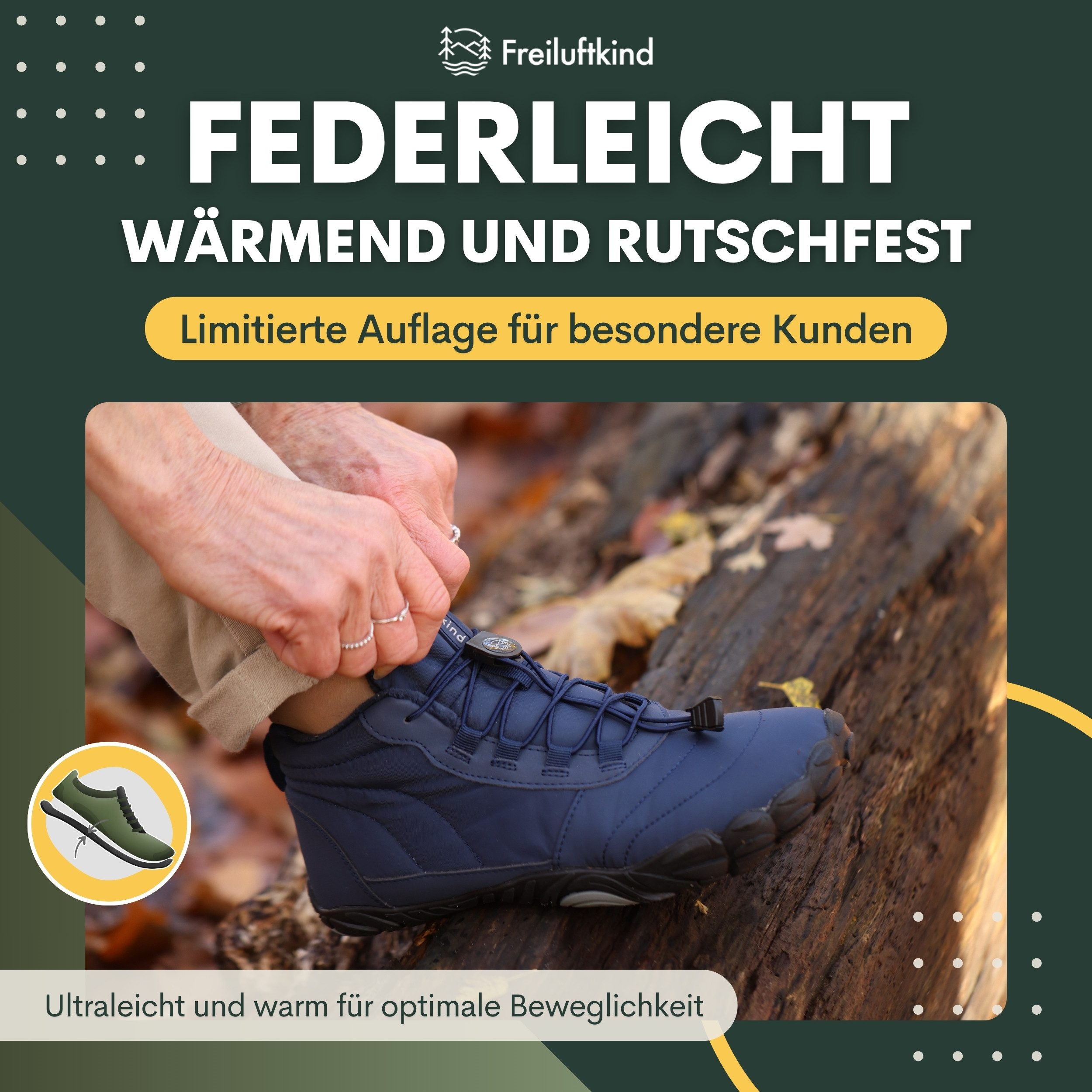 Freiluftkind Das Original - Kepler Barfußschuhe – warm gefüttert Sneaker Schnellverschluss