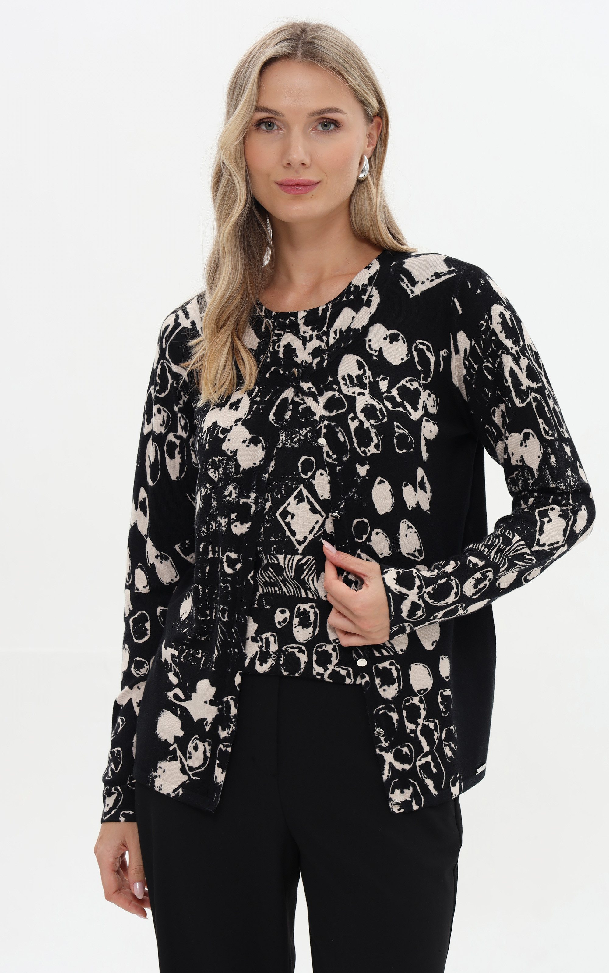 Passioni 2-in-1-Strickjacke mit Allover-Muster günstig online kaufen